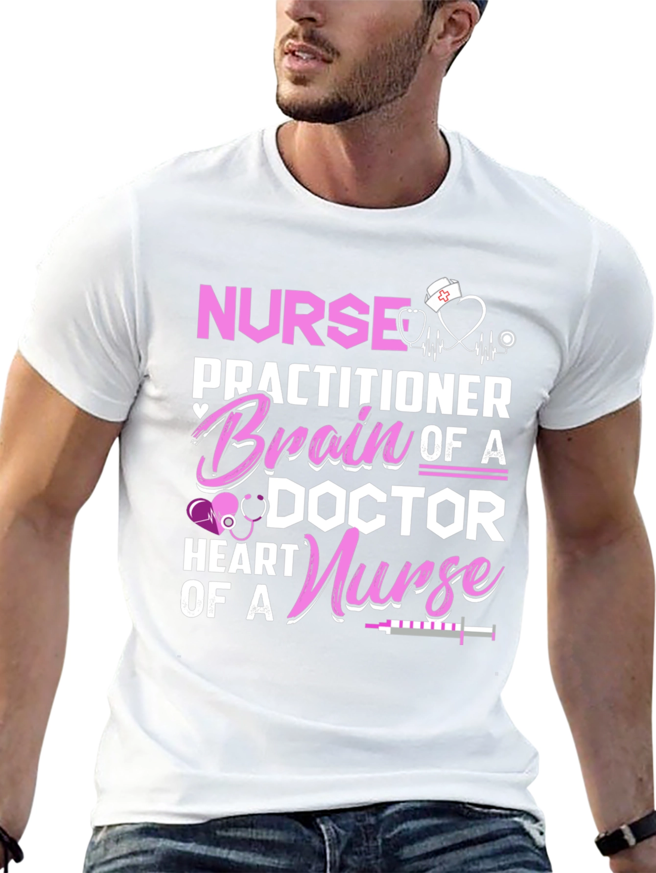 Nurse Practitioner Brain Heart Graphic T-Shirt