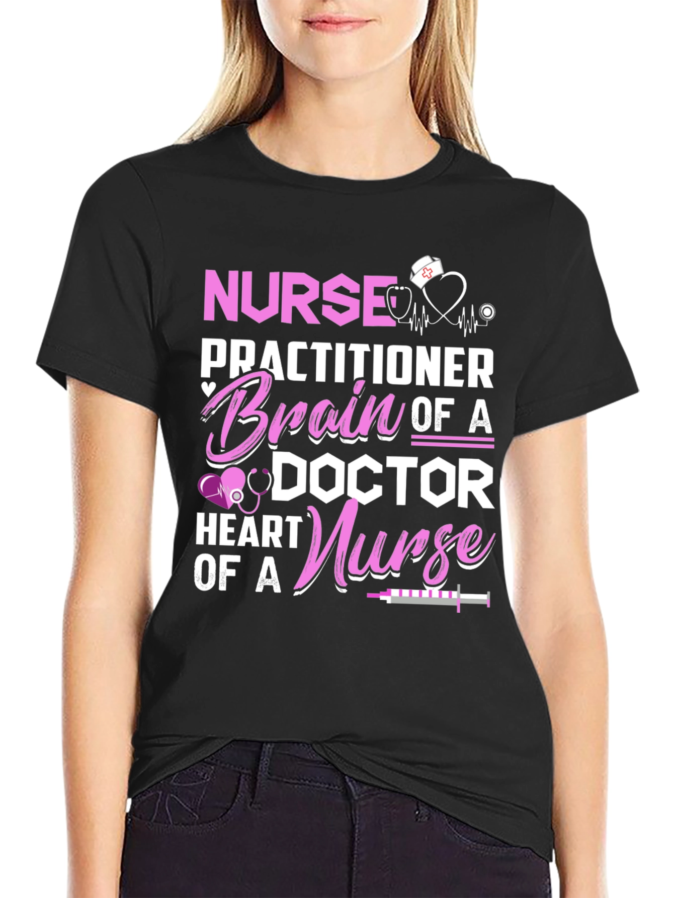 Nurse Practitioner Brain Heart Graphic T-Shirt
