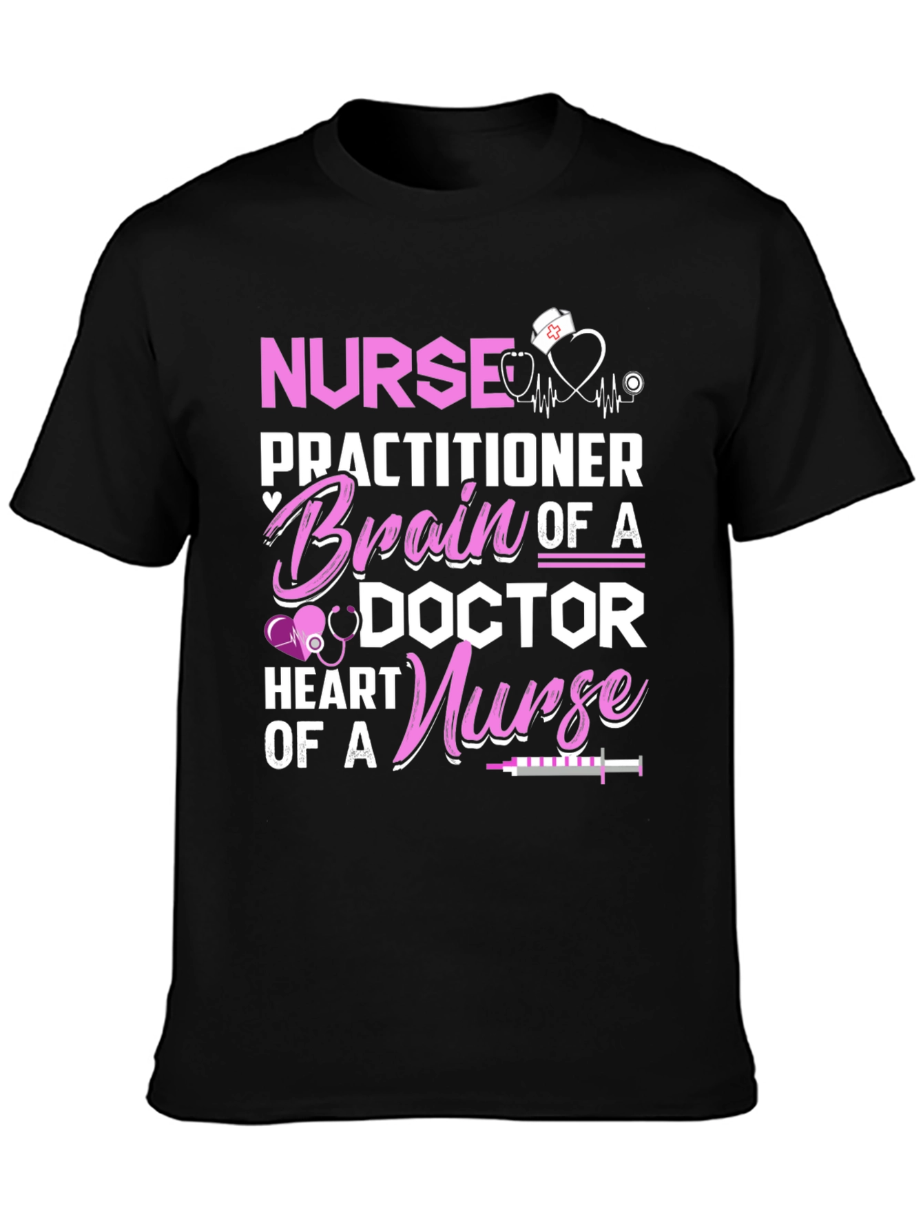 Nurse Practitioner Brain Heart Graphic T-Shirt
