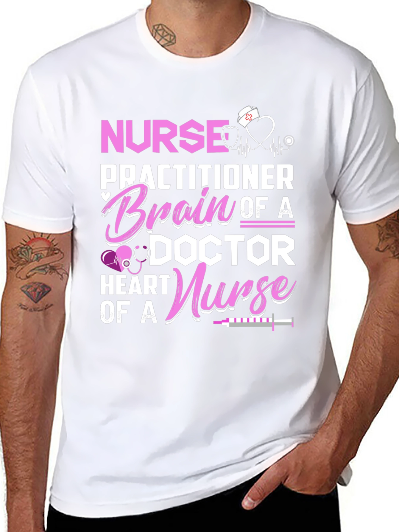 Nurse Practitioner Brain Heart Graphic T-Shirt