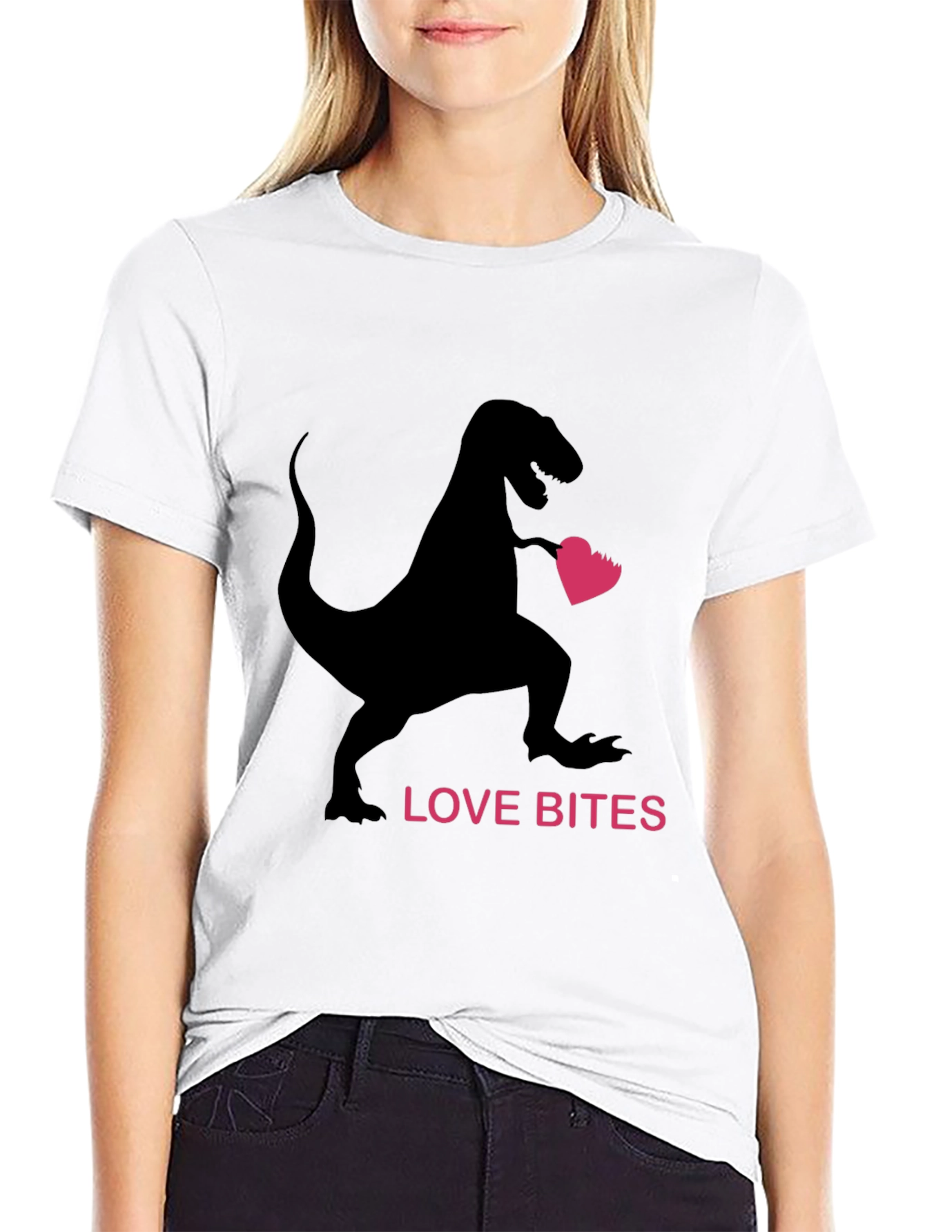 Love Bites Dinosaur Valentines Day Black T-Shirt