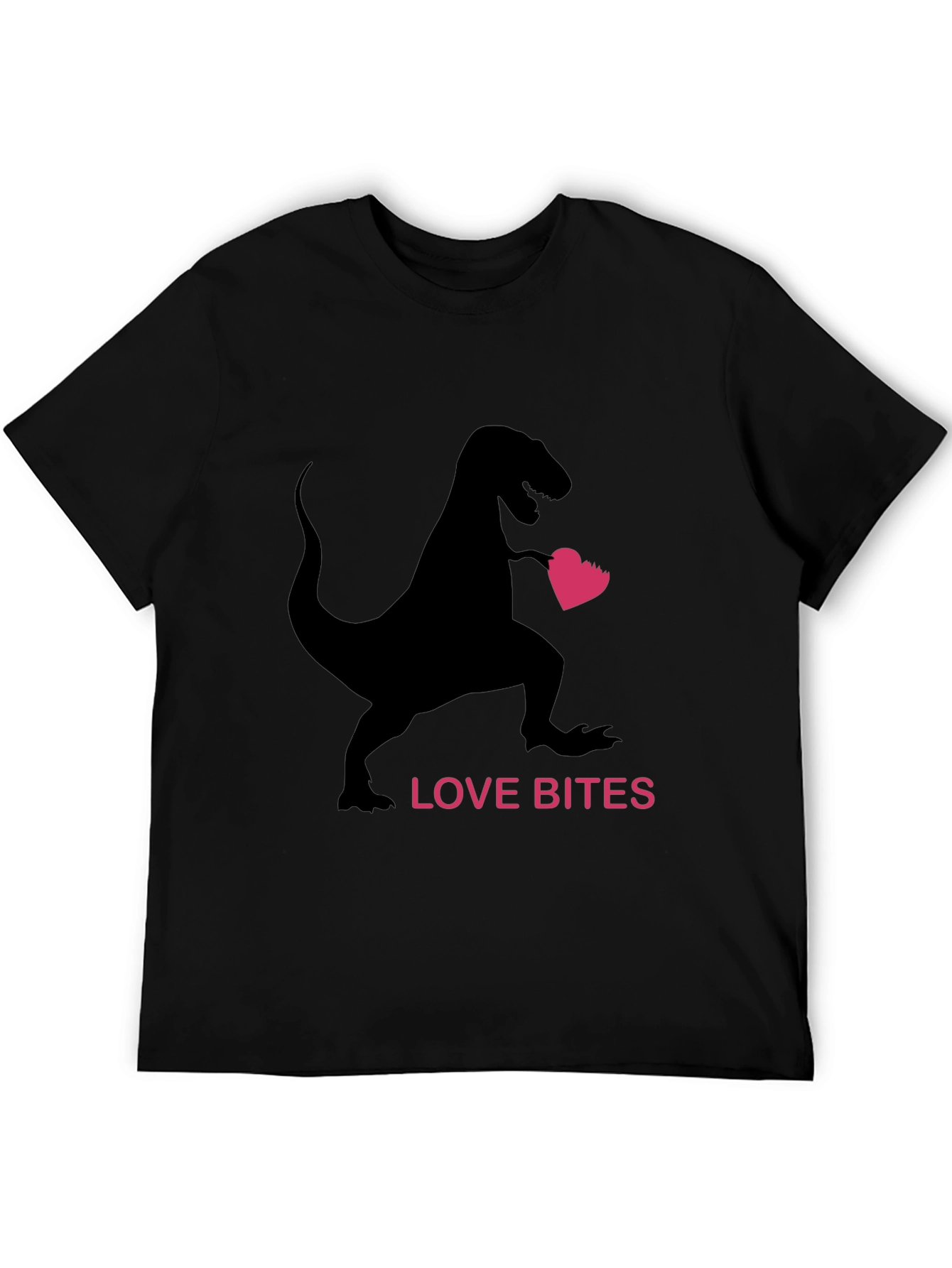 Love Bites Dinosaur Valentines Day Black T-Shirt