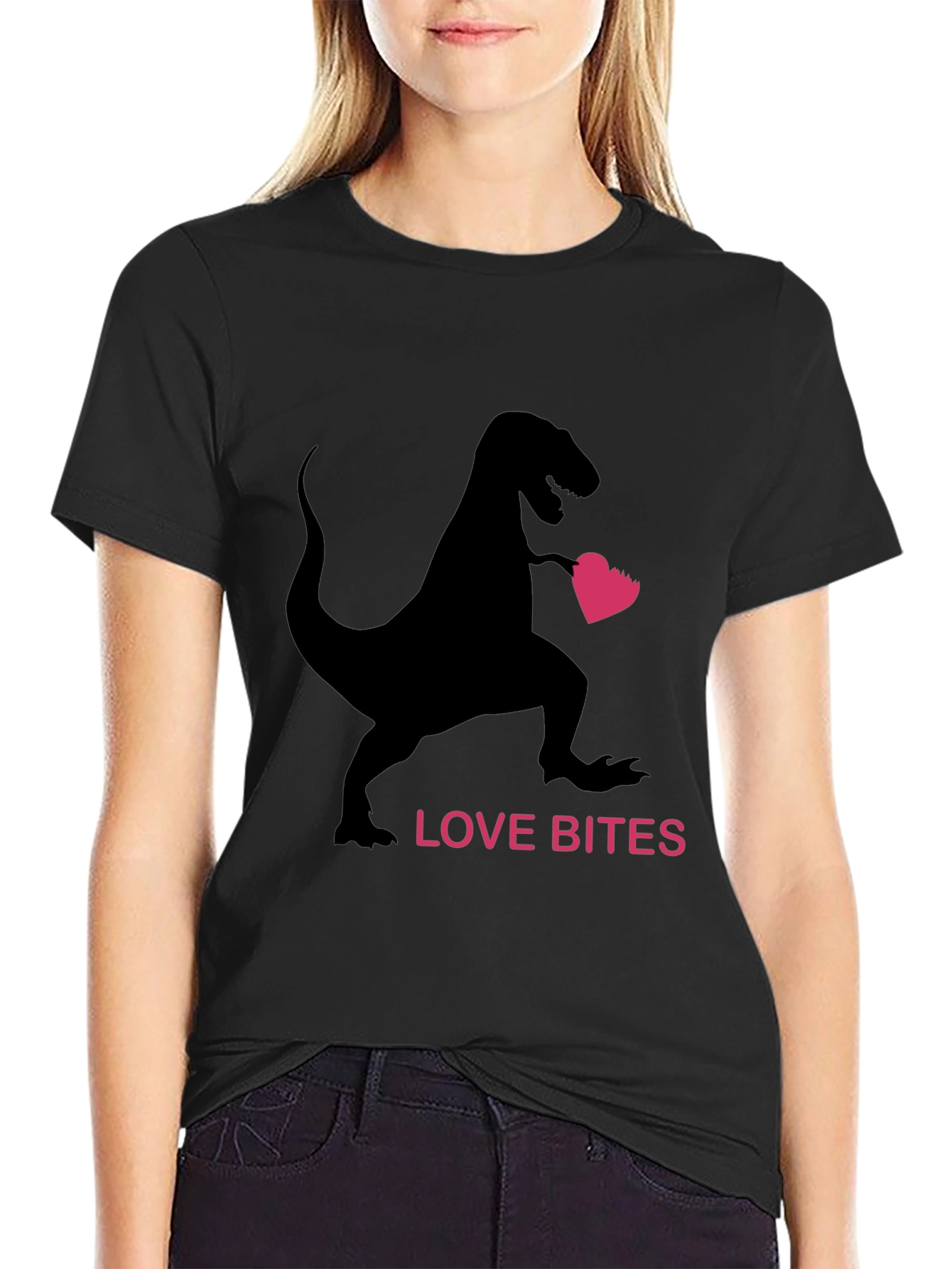 Love Bites Dinosaur Valentines Day Black T-Shirt