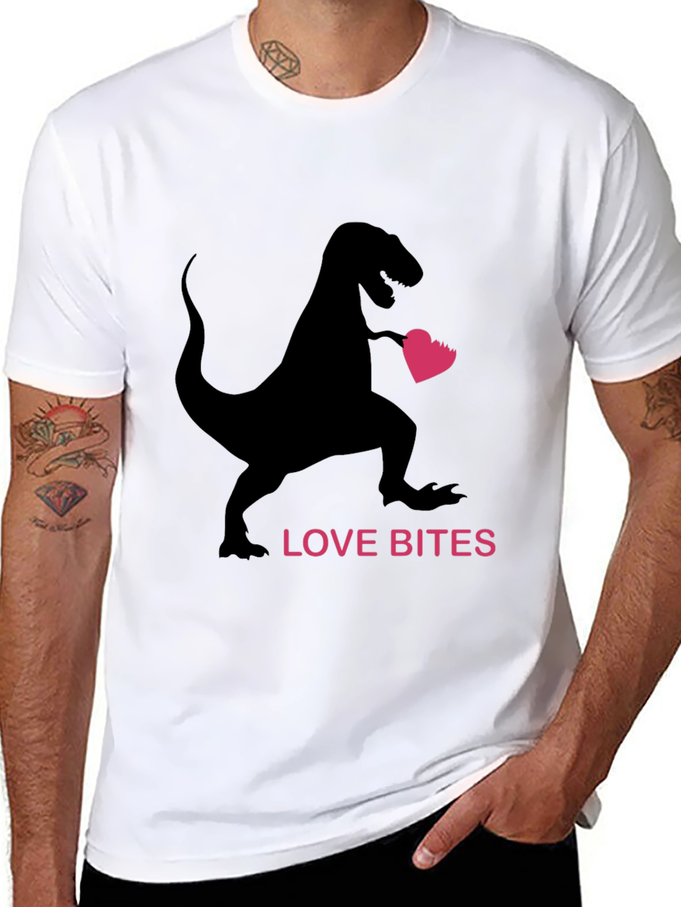 Love Bites Dinosaur Valentines Day Black T-Shirt