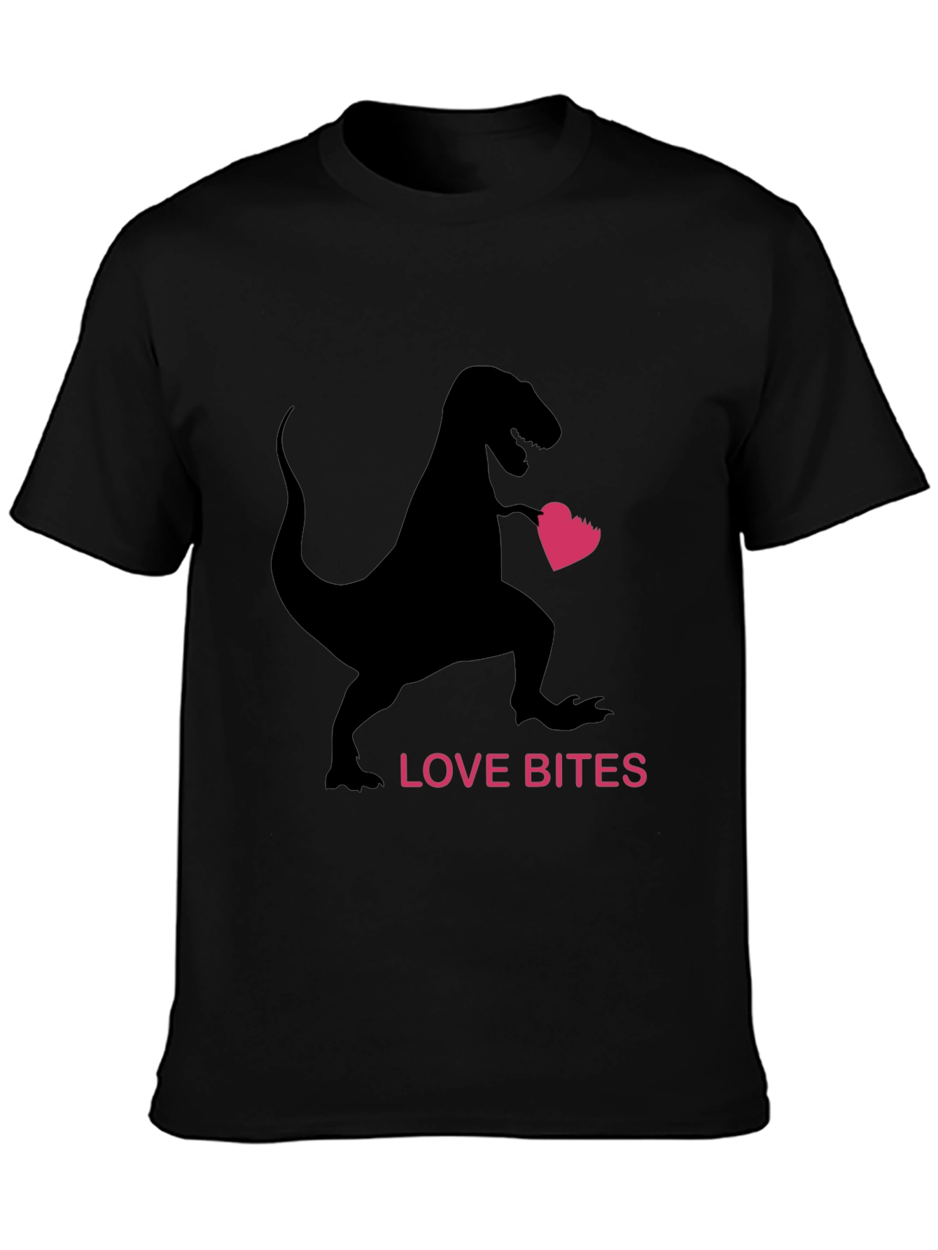 Love Bites Dinosaur Valentines Day Black T-Shirt