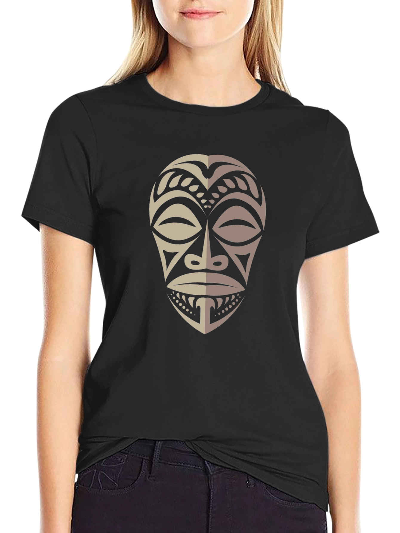 Tribal Mask Graphic Tee - Stylish Mens Black T-Shirt