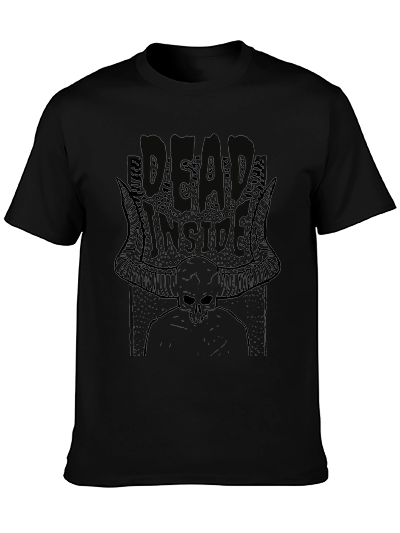 Dead Inside Skull Horns Black T-Shirt Graphic Tee