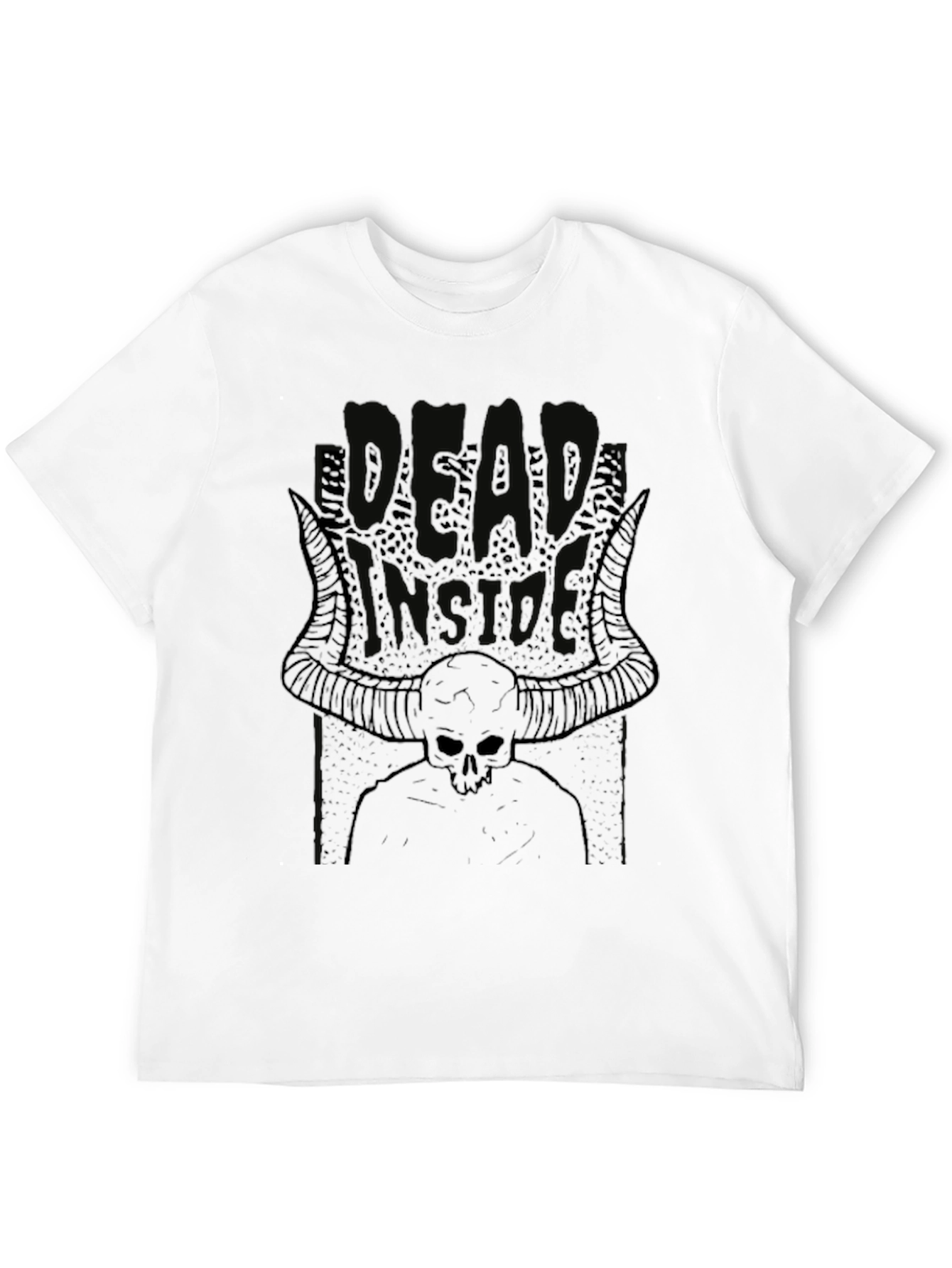 Dead Inside Skull Horns Black T-Shirt Graphic Tee