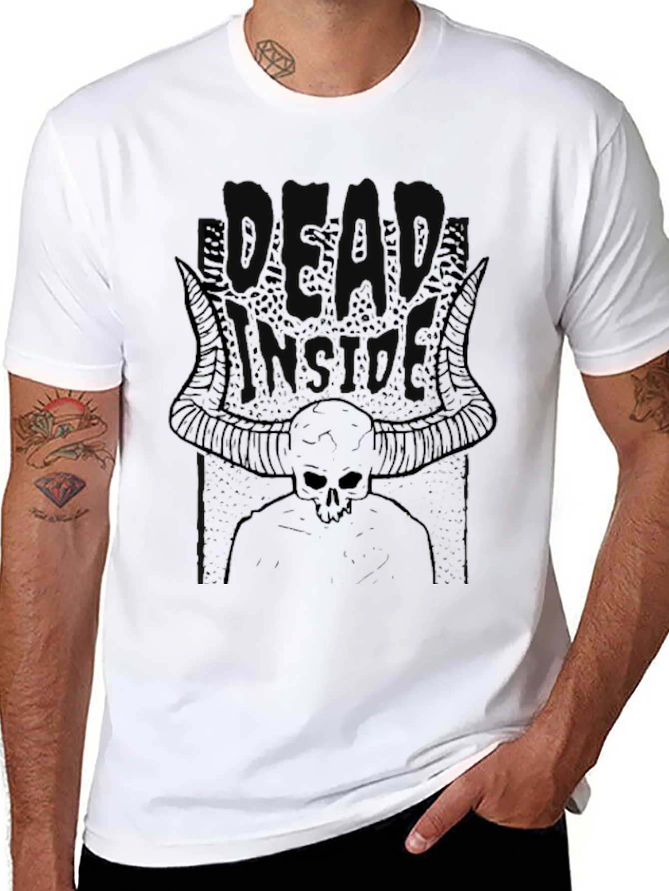Dead Inside Skull Horns Black T-Shirt Graphic Tee
