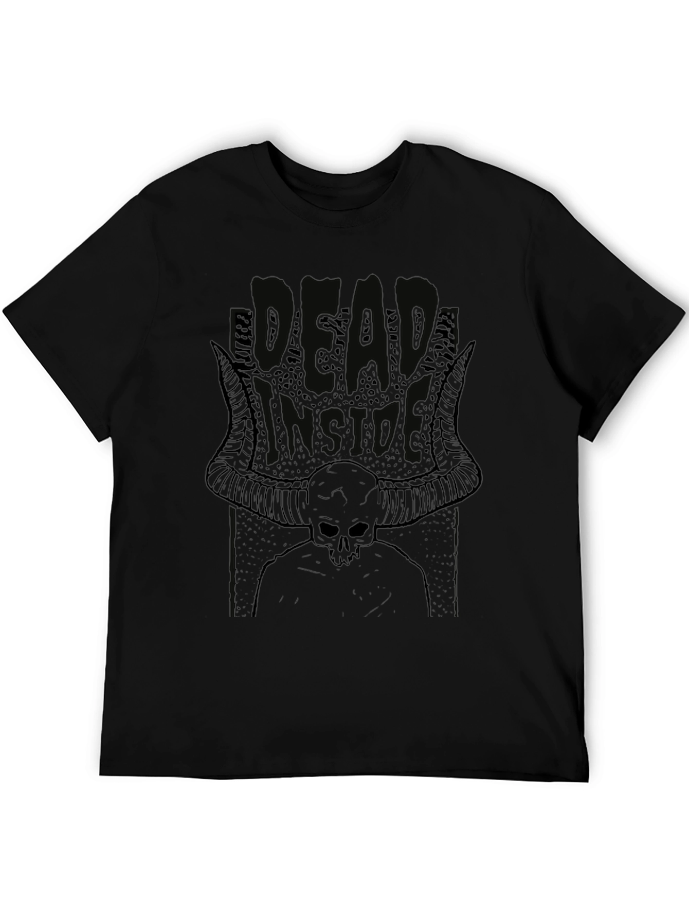 Dead Inside Skull Horns Black T-Shirt Graphic Tee