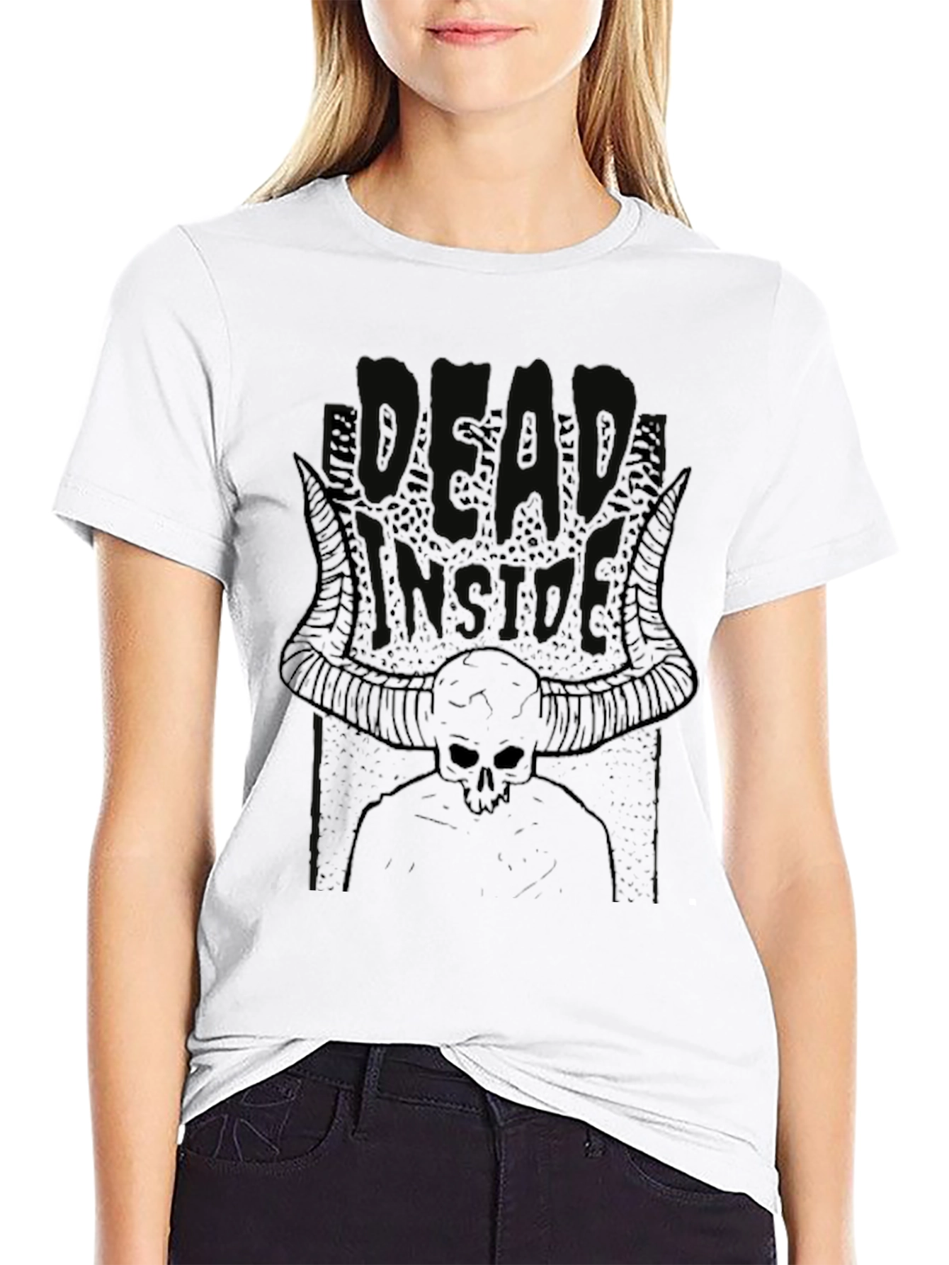 Dead Inside Skull Horns Black T-Shirt Graphic Tee