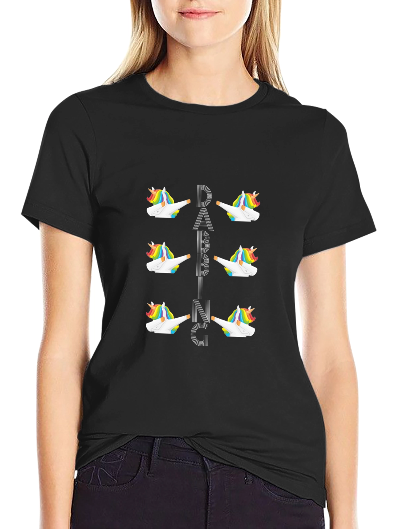 Dabbing Unicorn Graphic Black T-Shirt