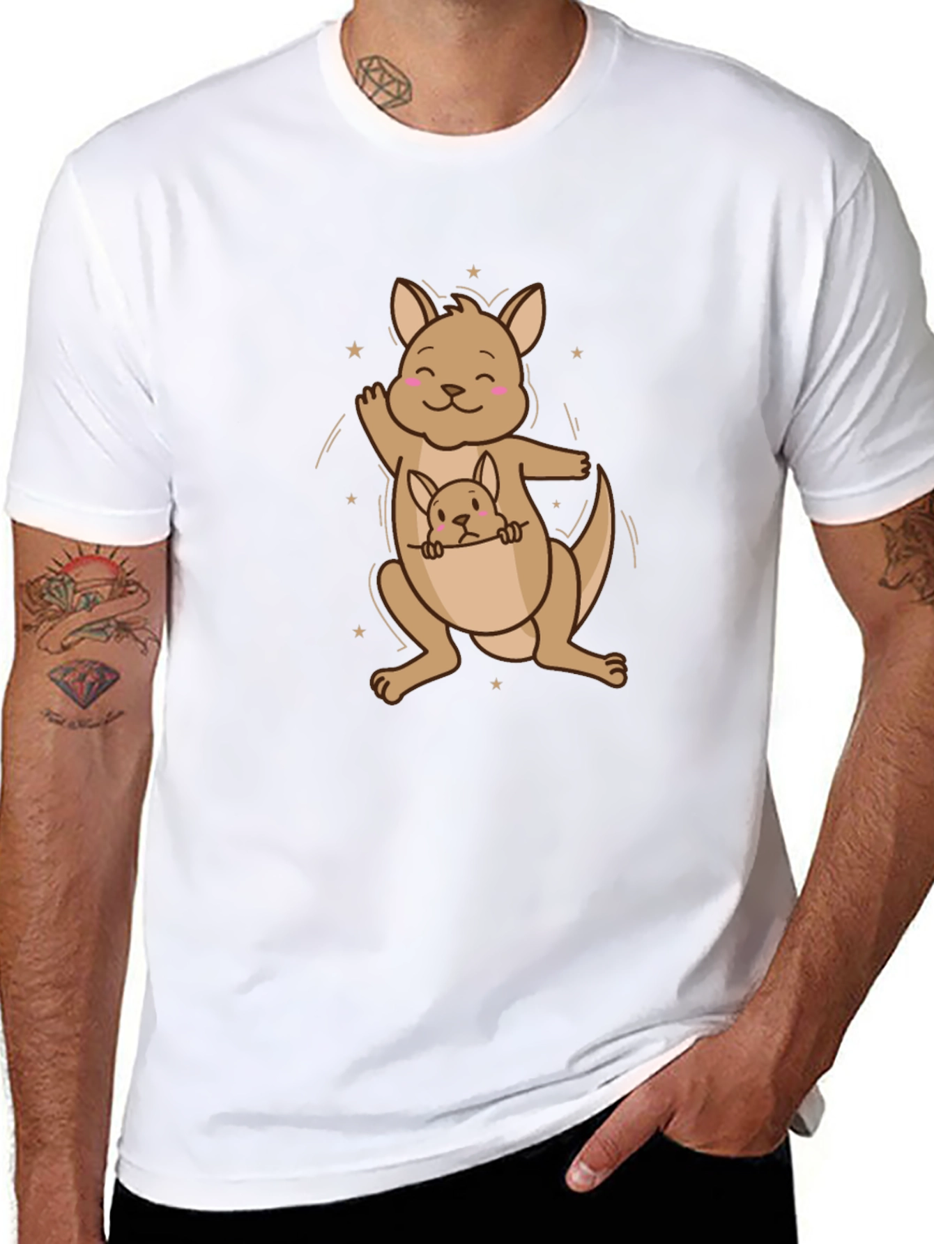 Cute Kangaroo with Joey Black T-Shirt