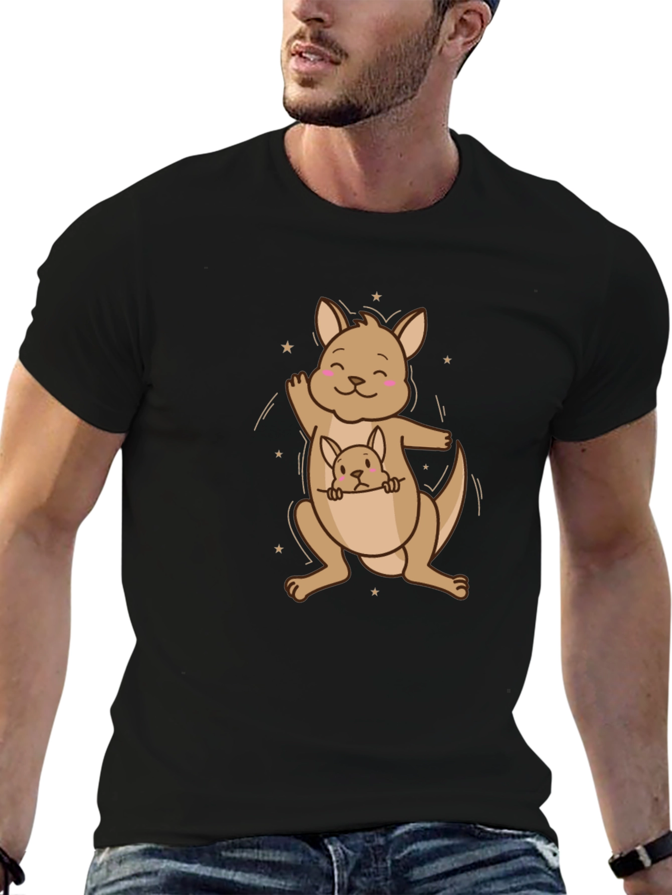 Cute Kangaroo with Joey Black T-Shirt