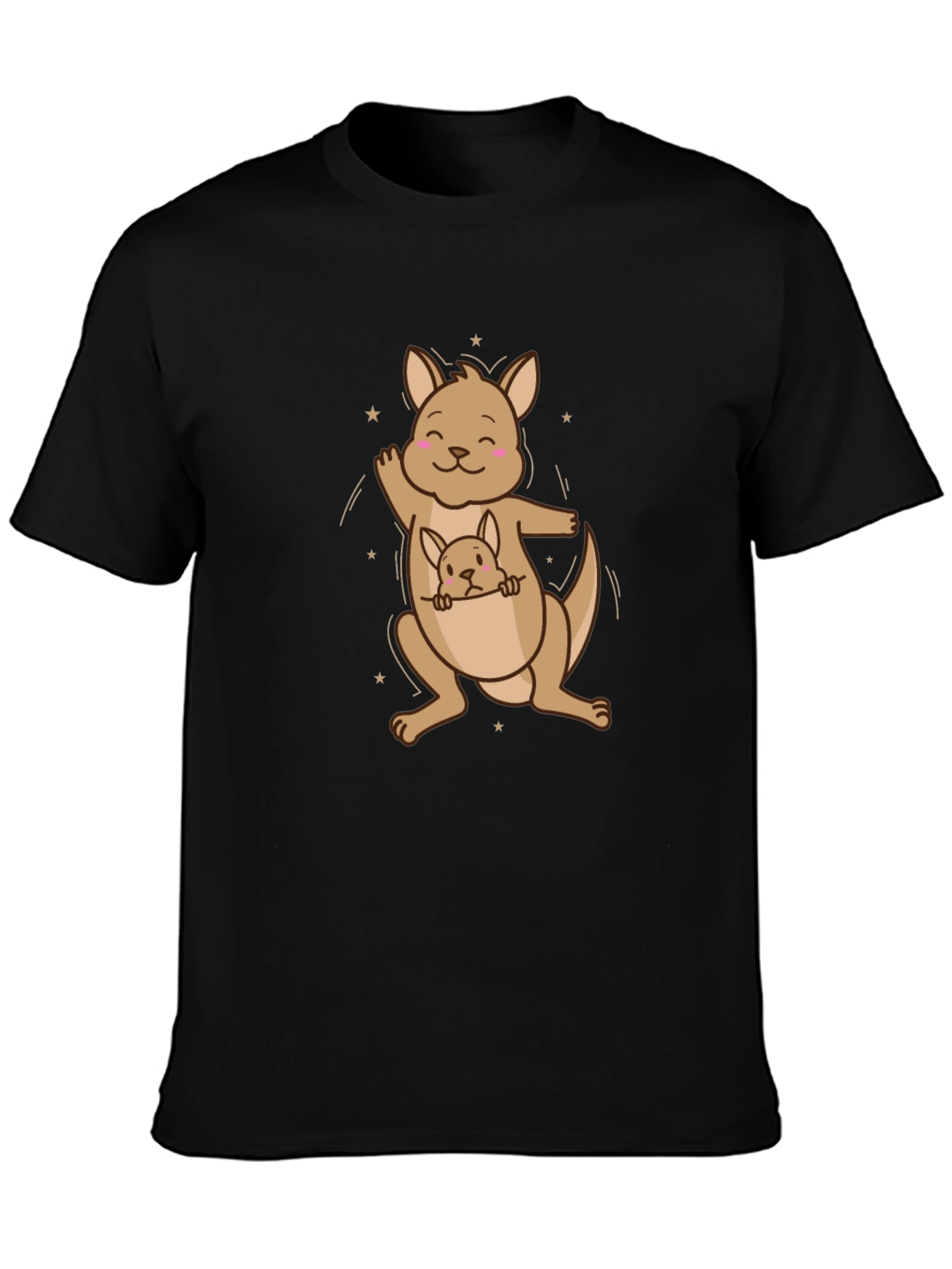 Cute Kangaroo with Joey Black T-Shirt
