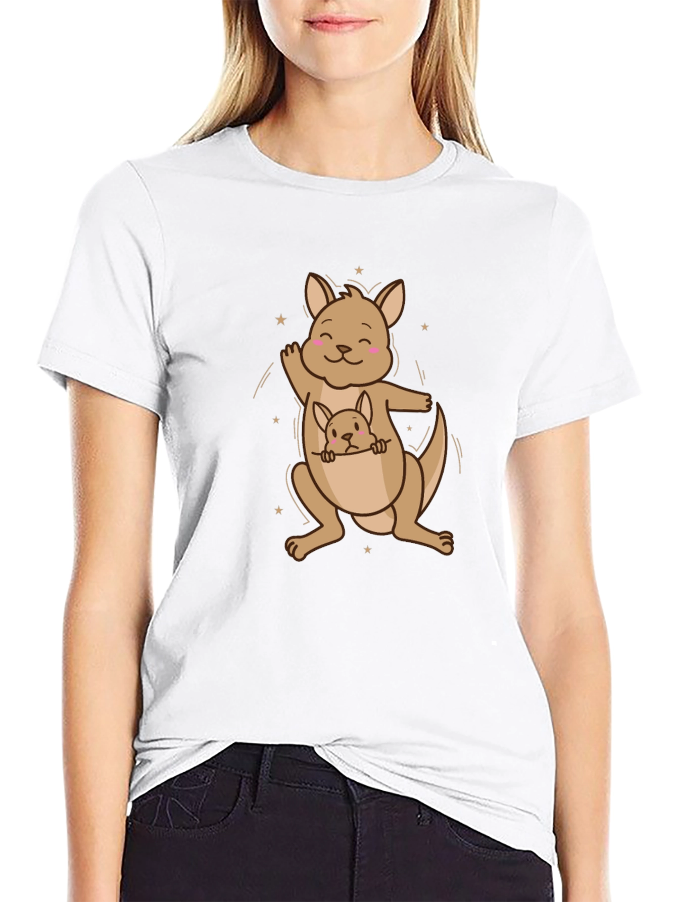 Cute Kangaroo with Joey Black T-Shirt