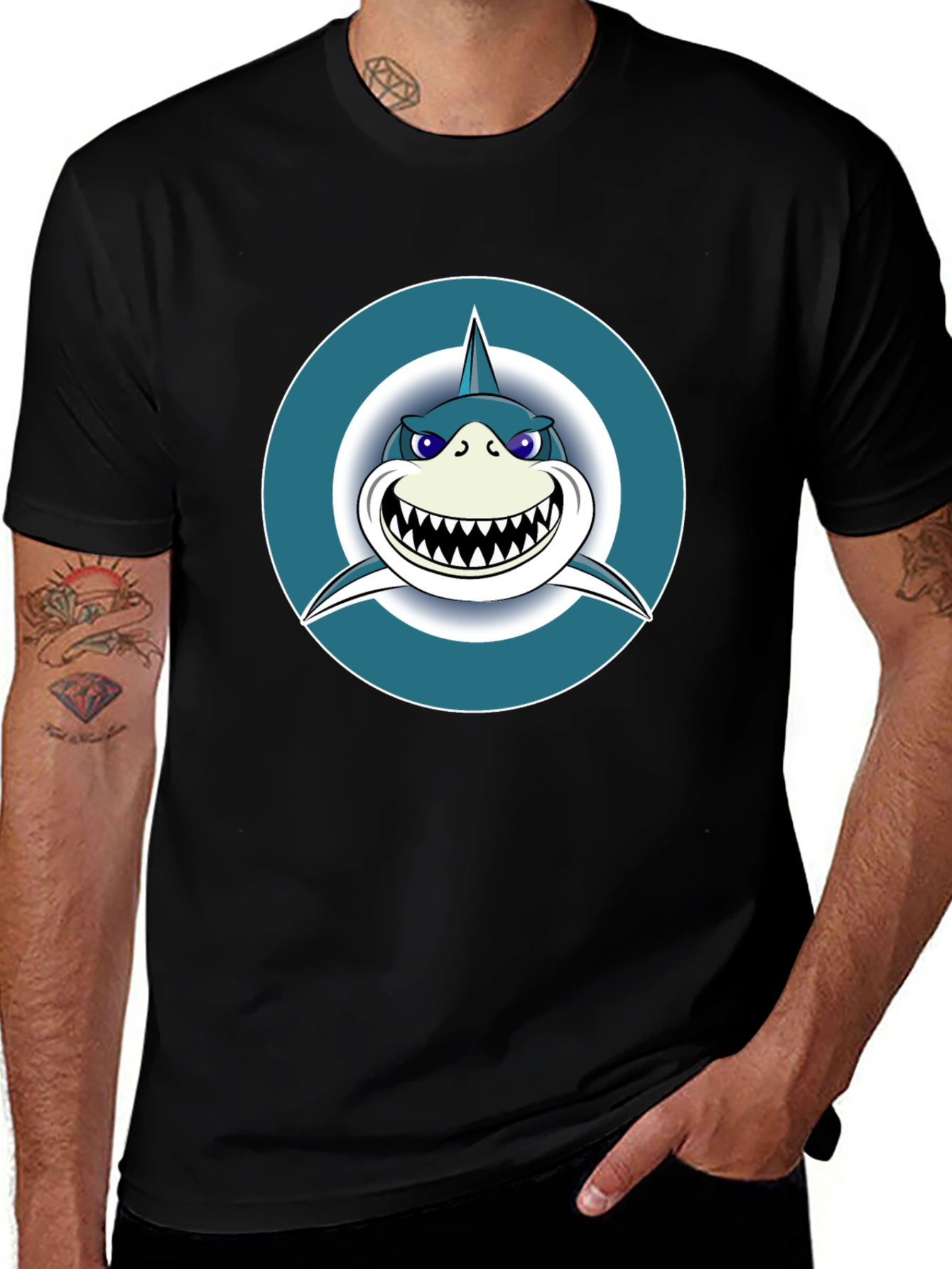 Shark Graphic Tee - Mens Black Cotton T-Shirt