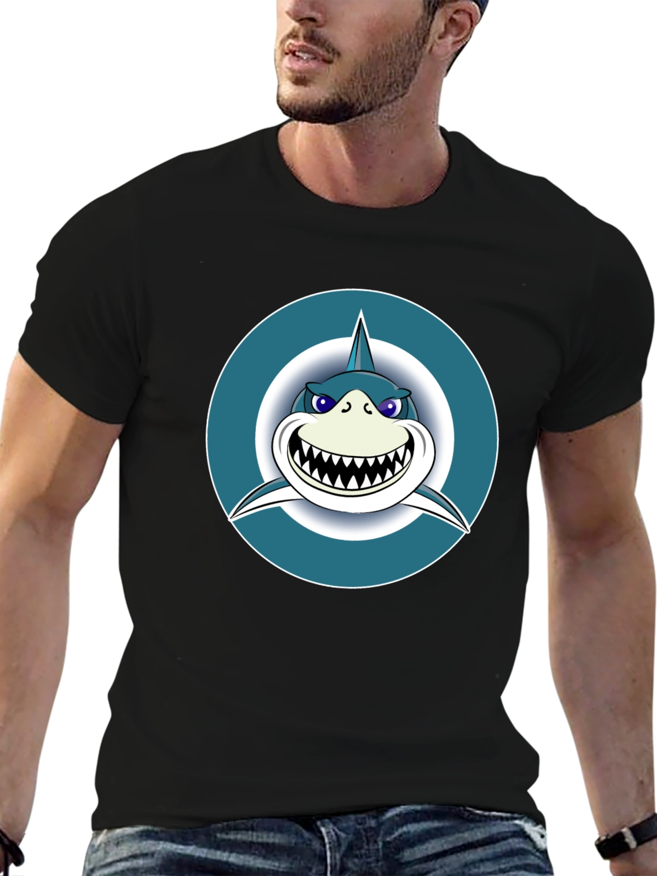 Shark Graphic Tee - Mens Black Cotton T-Shirt