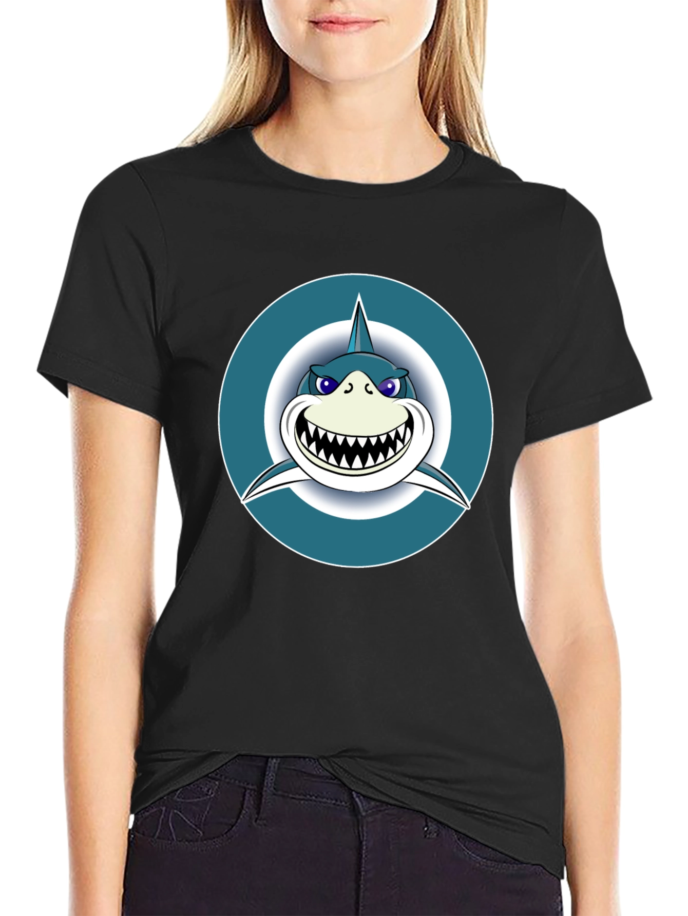 Shark Graphic Tee - Mens Black Cotton T-Shirt
