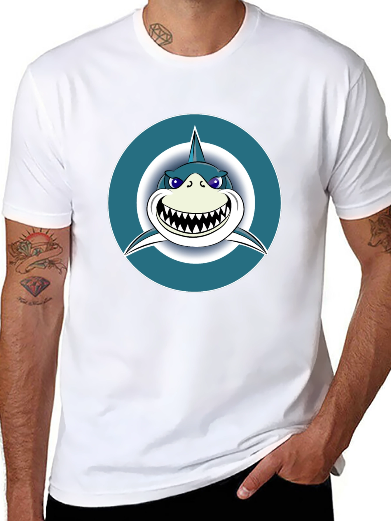 Shark Graphic Tee - Mens Black Cotton T-Shirt