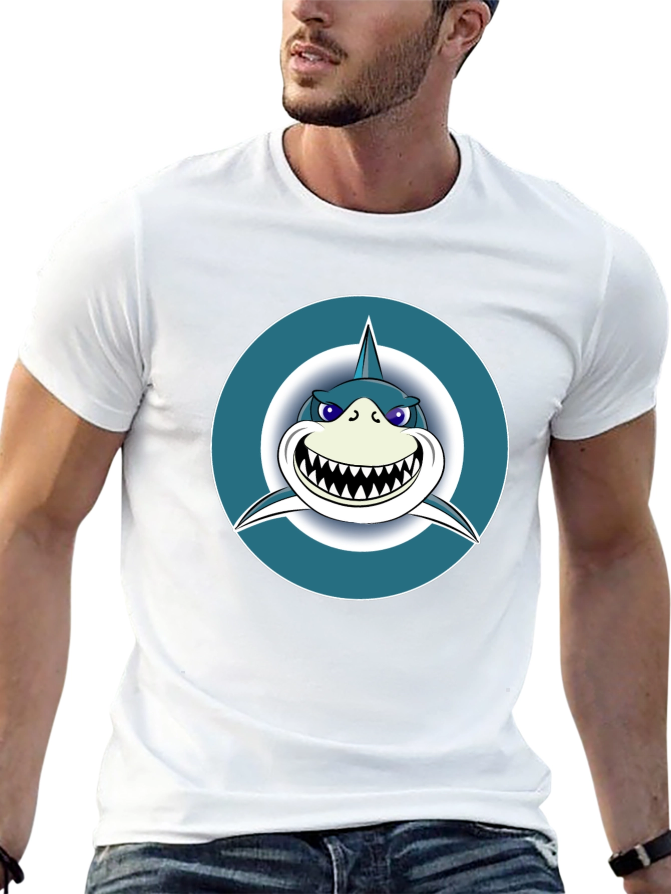 Shark Graphic Tee - Mens Black Cotton T-Shirt