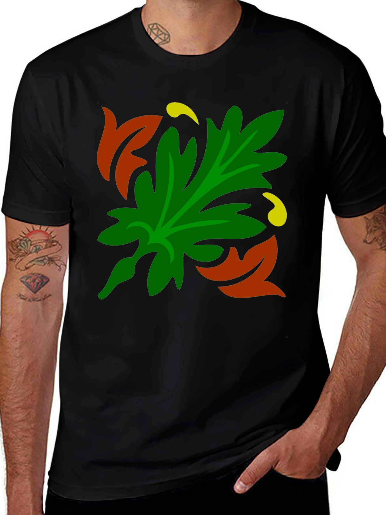Autumn Leaf Graphic Black T-Shirt