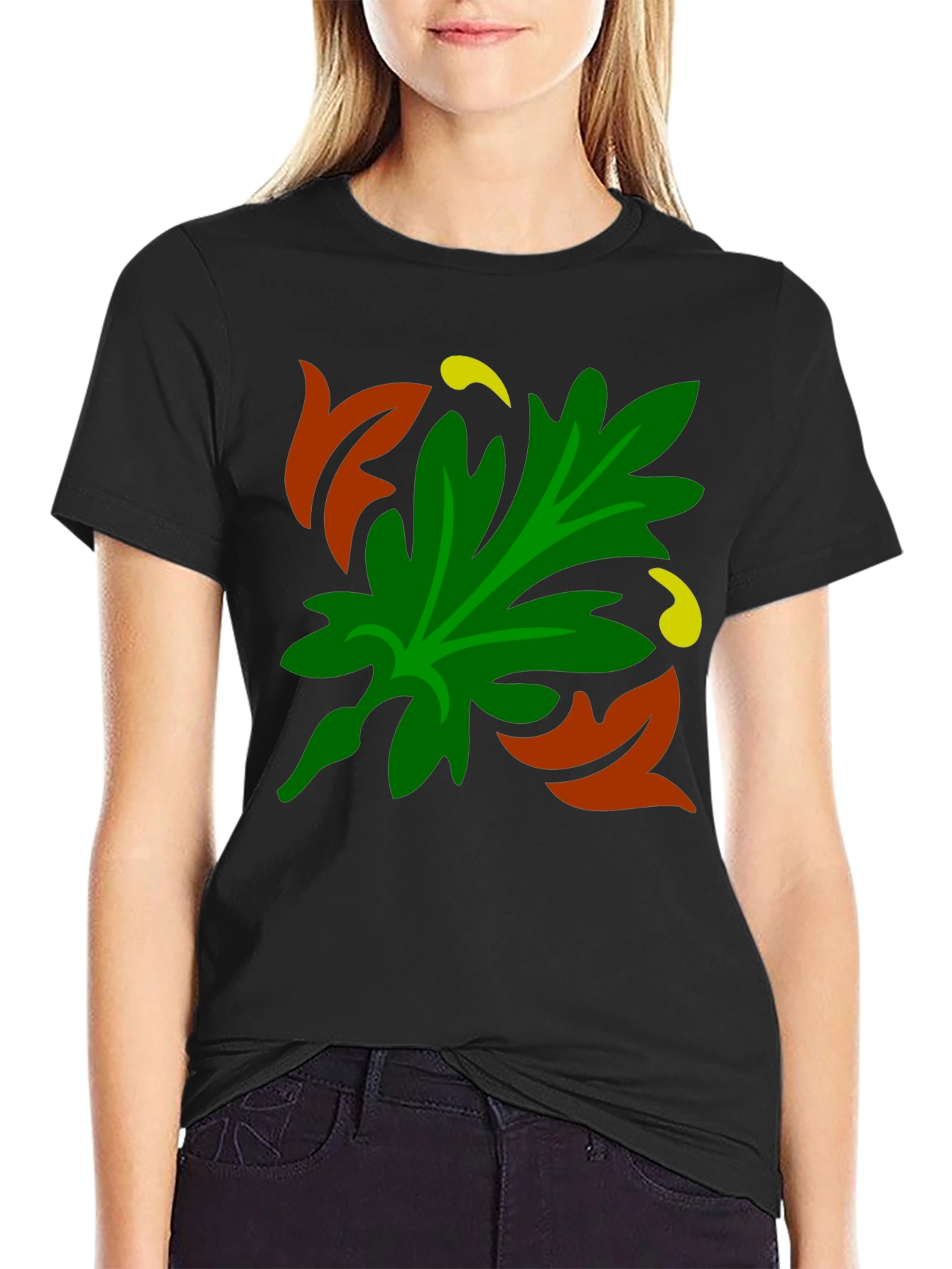 Autumn Leaf Graphic Black T-Shirt