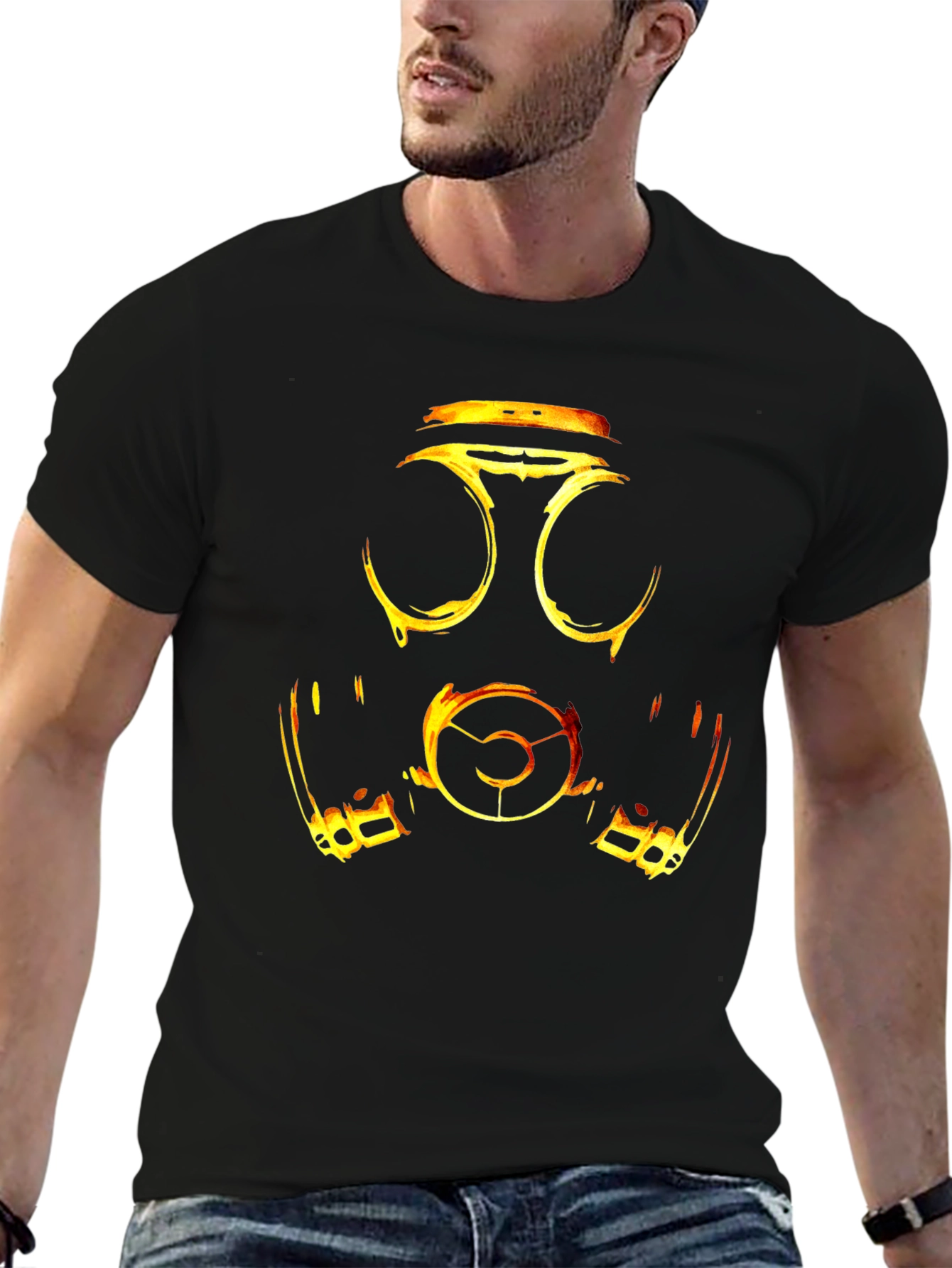 Fiery Gas Mask Graphic Tee - Bold Streetwear