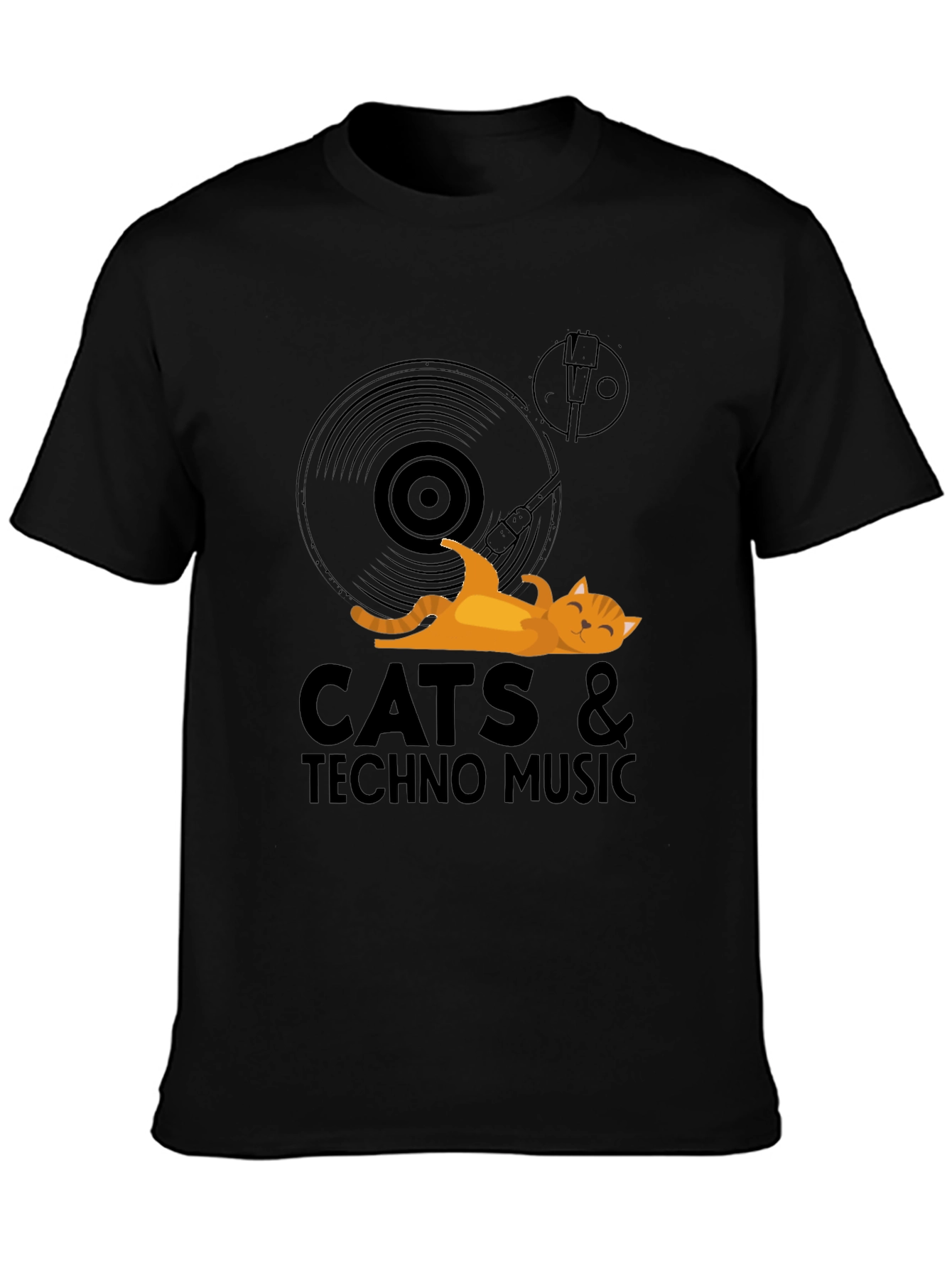 Cats & Techno Music Black Graphic Tee