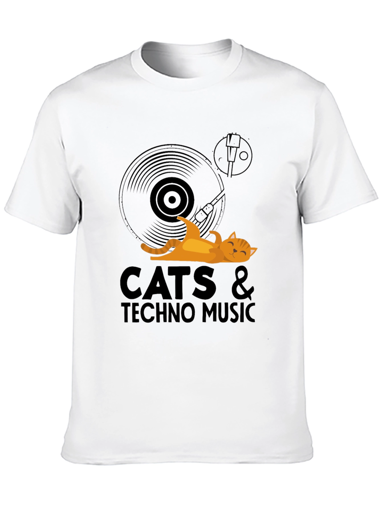Cats & Techno Music Black Graphic Tee