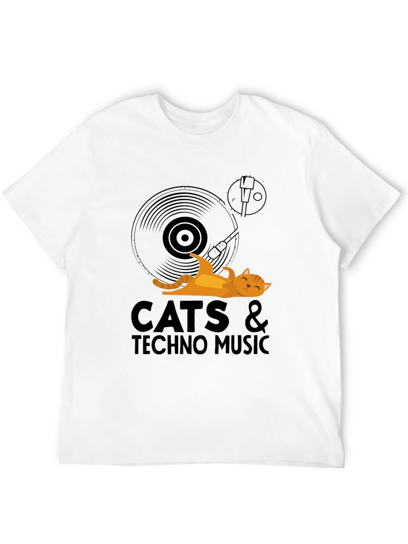 Cats & Techno Music Black Graphic Tee