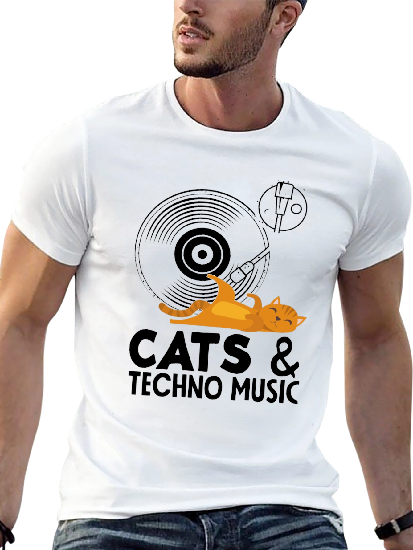 Cats & Techno Music Black Graphic Tee