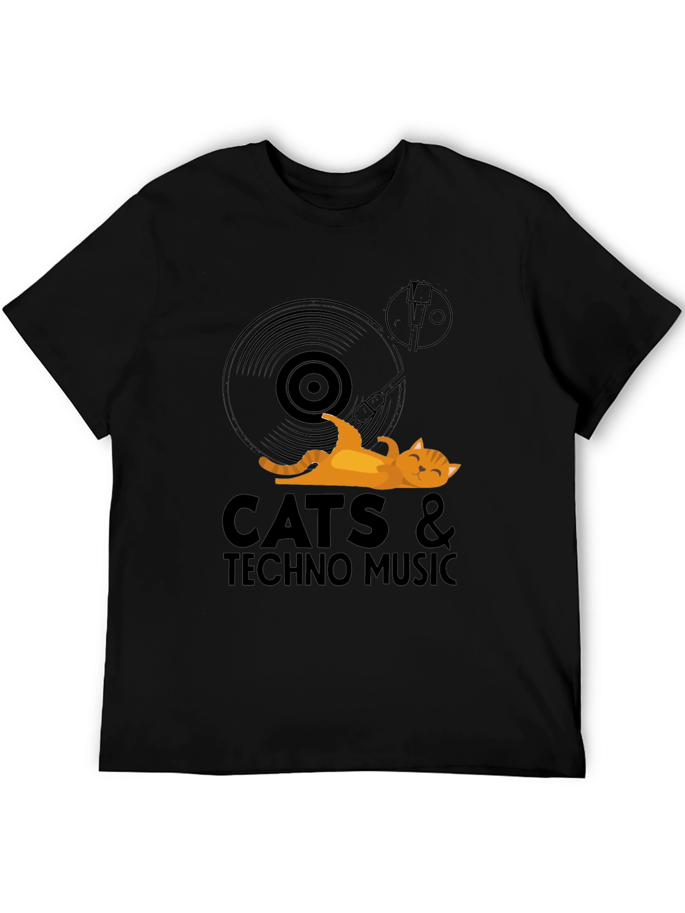 Cats & Techno Music Black Graphic Tee