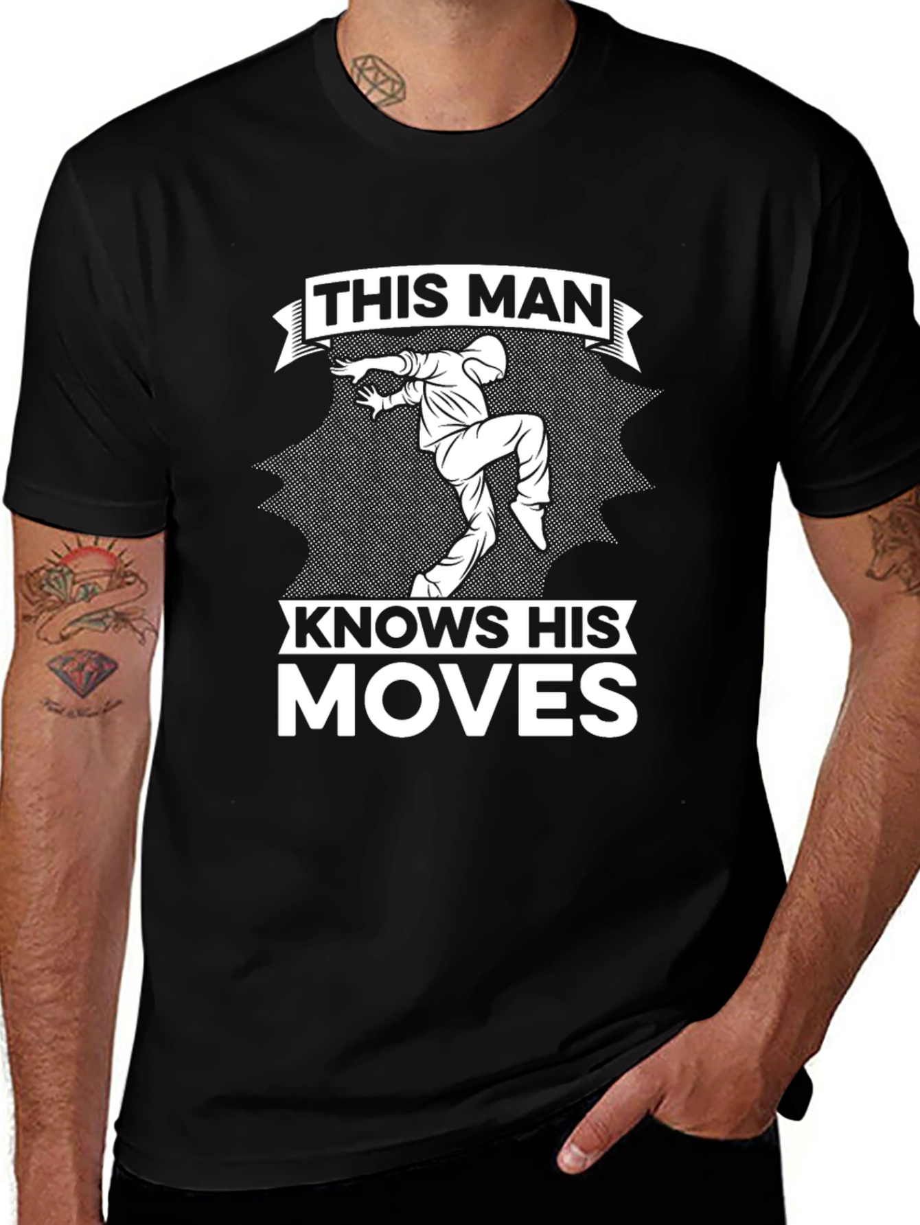 This Man Knows His Moves Black Graphic T-Shirt
