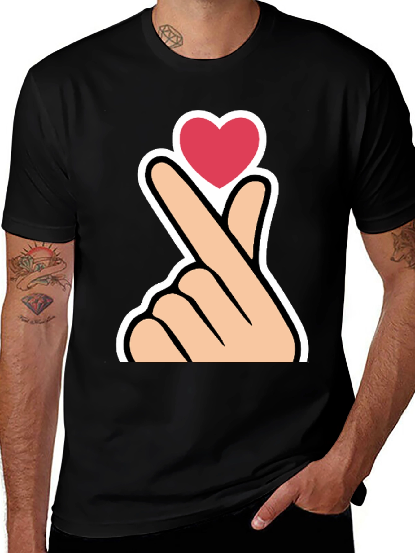 Heart Gesture Graphic Tee - K-Pop Love