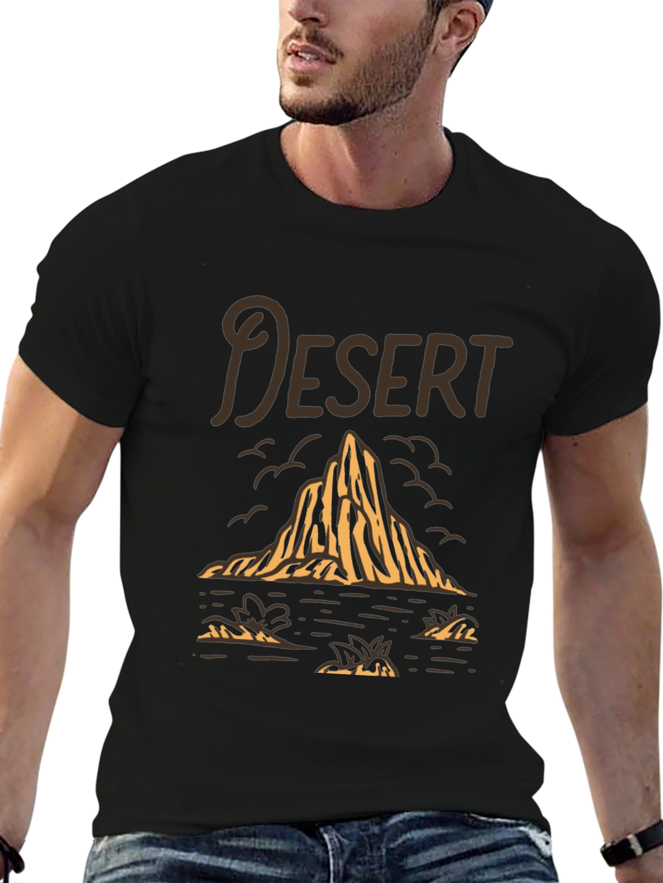 Desert Graphic Tee - Stylish Black Cotton T-Shirt