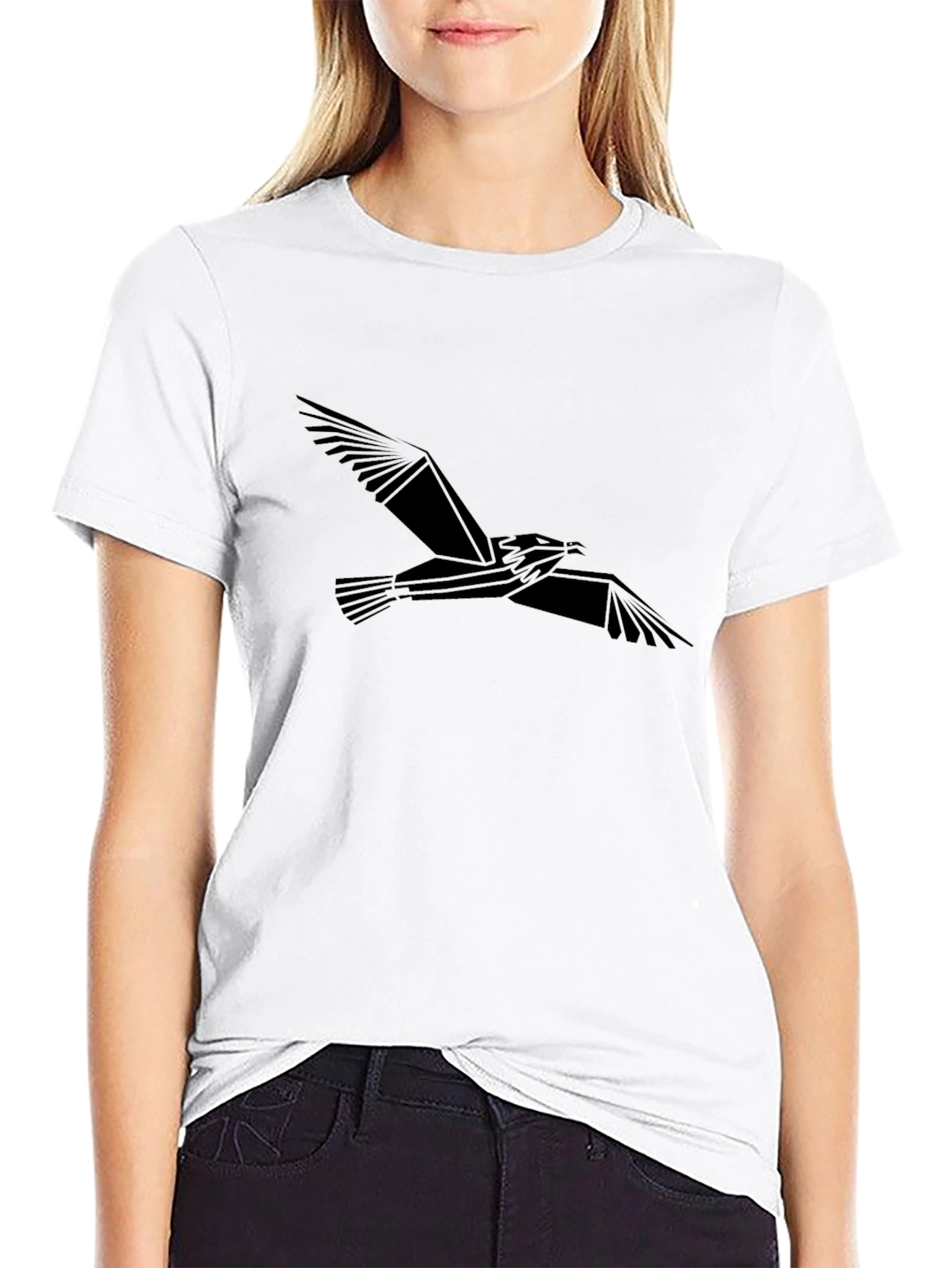 Geometric Bird Graphic Tee - Black