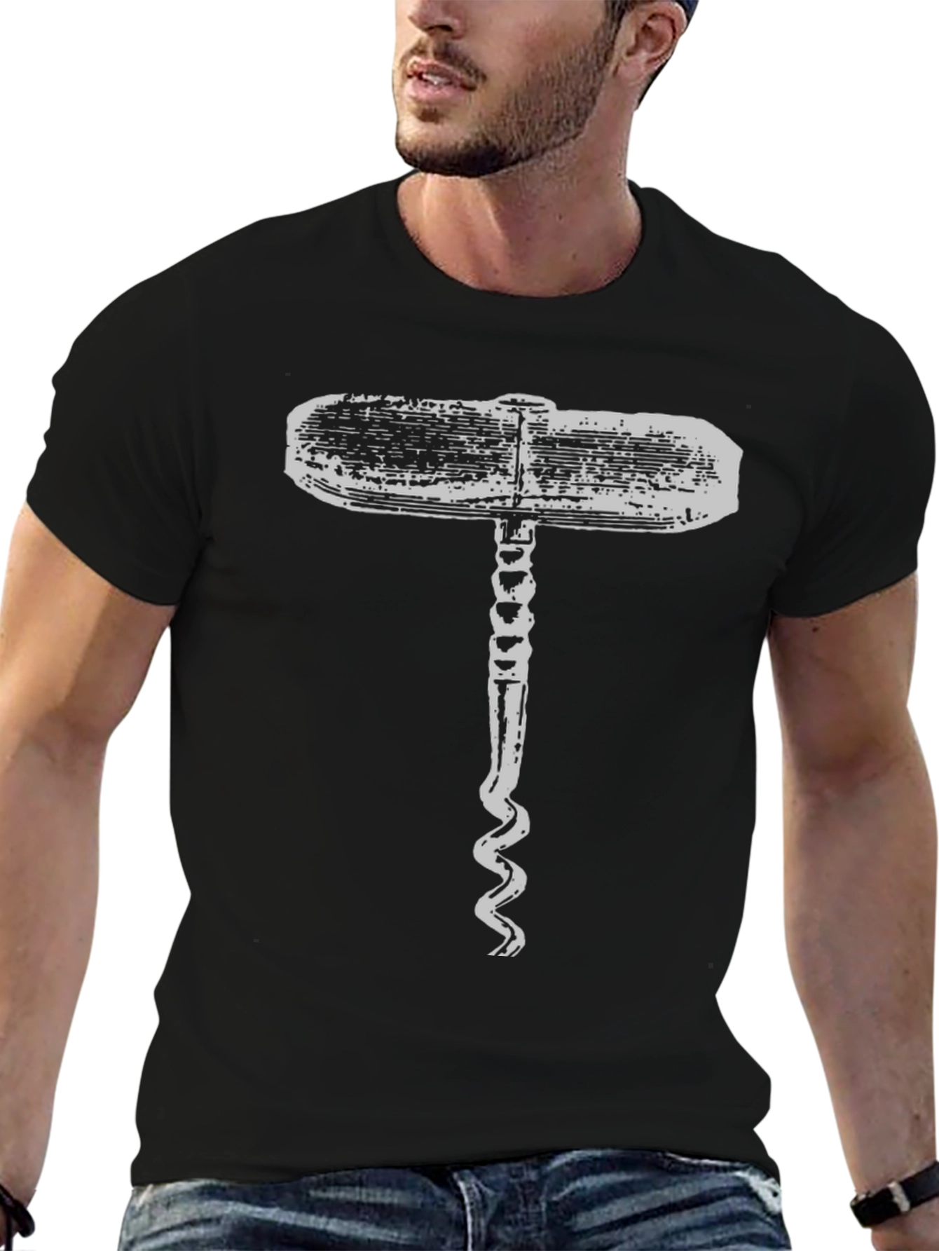 Novelty Corkscrew Graphic Black T-Shirt