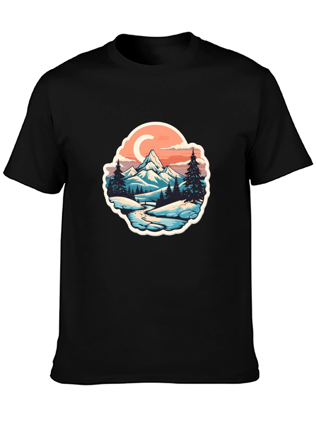 Mountain River Graphic Black T-Shirt
