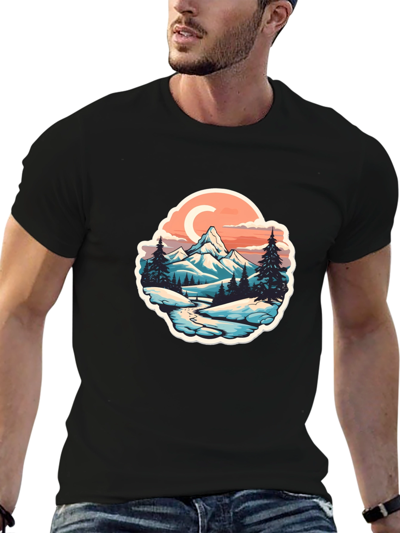 Mountain River Graphic Black T-Shirt