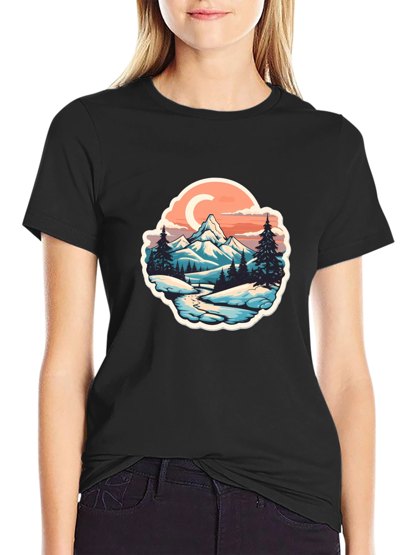 Mountain River Graphic Black T-Shirt