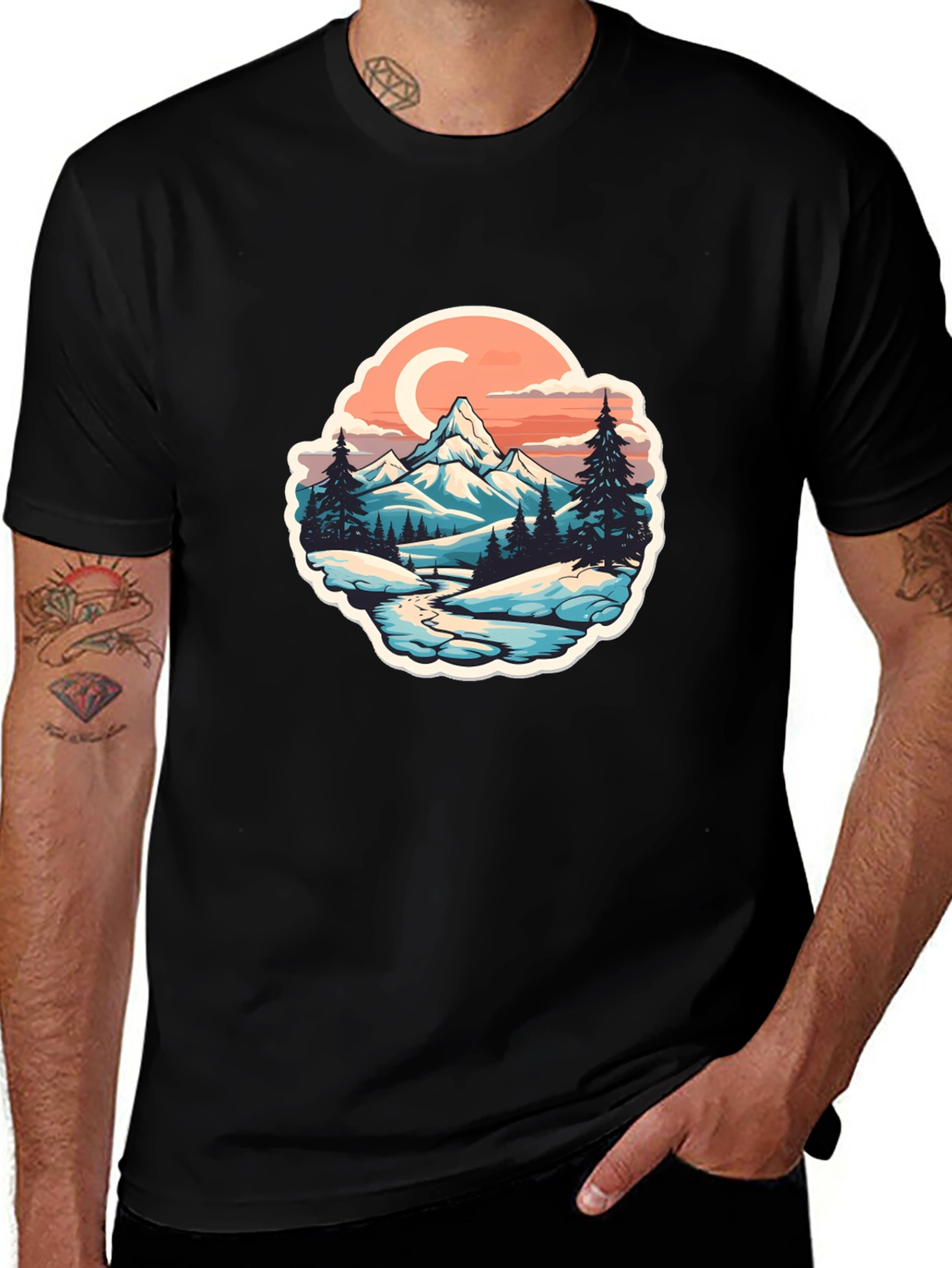 Mountain River Graphic Black T-Shirt