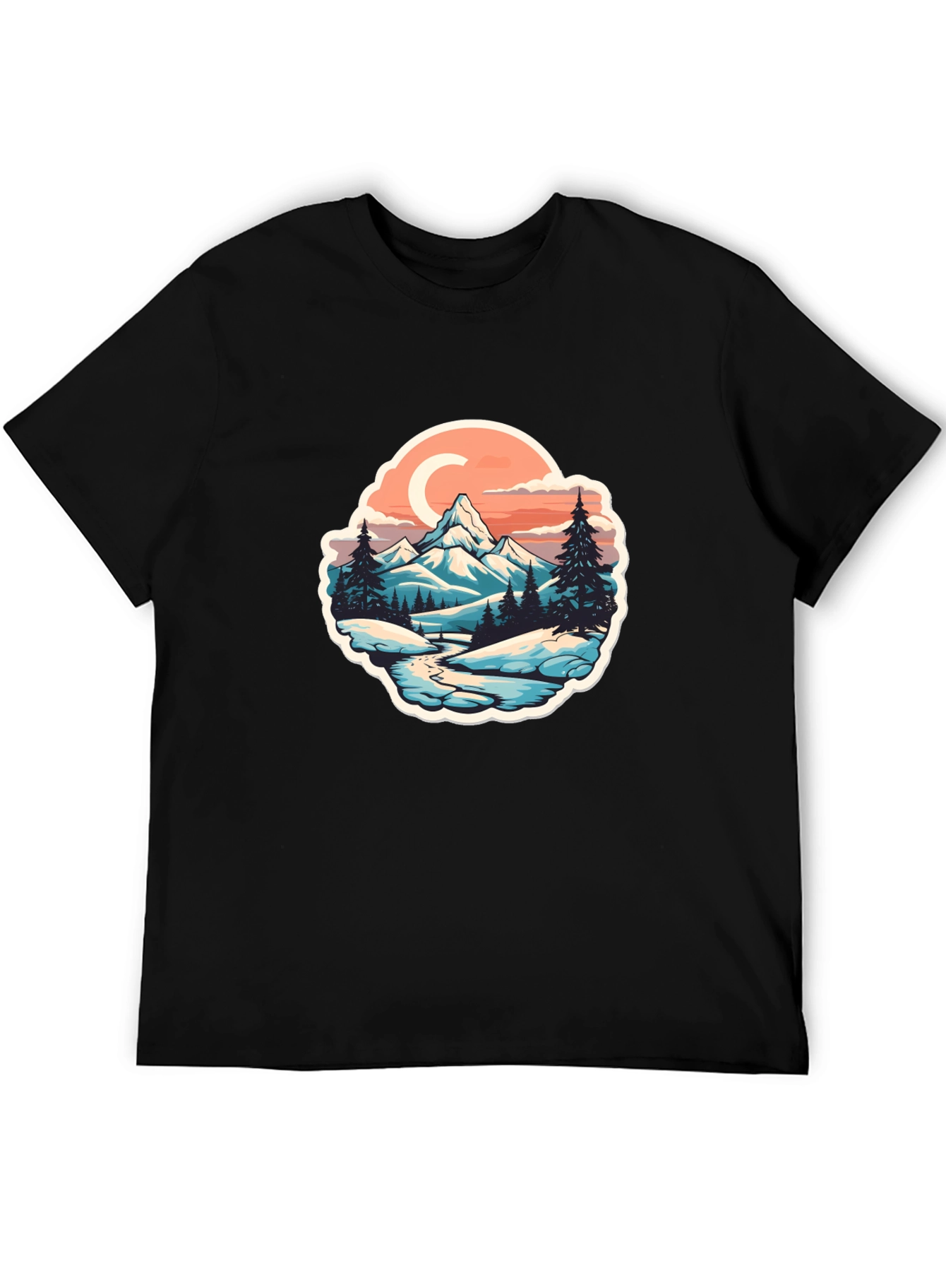 Mountain River Graphic Black T-Shirt