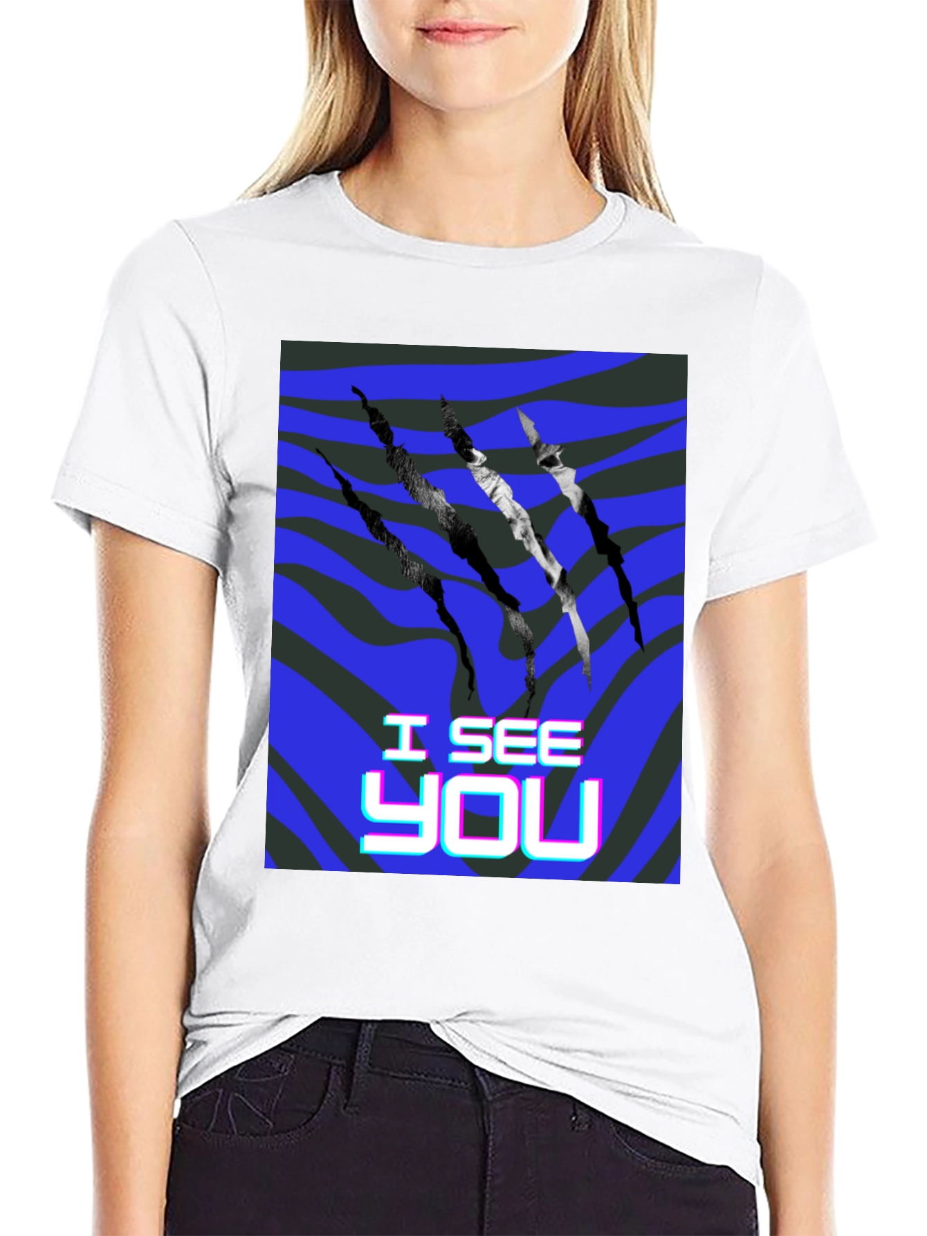 I See You Graphic Print Black T-Shirt