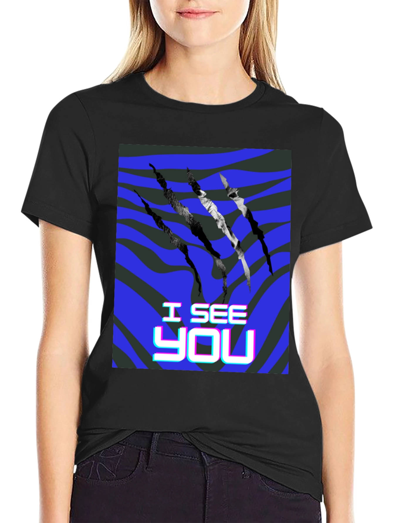 I See You Graphic Print Black T-Shirt