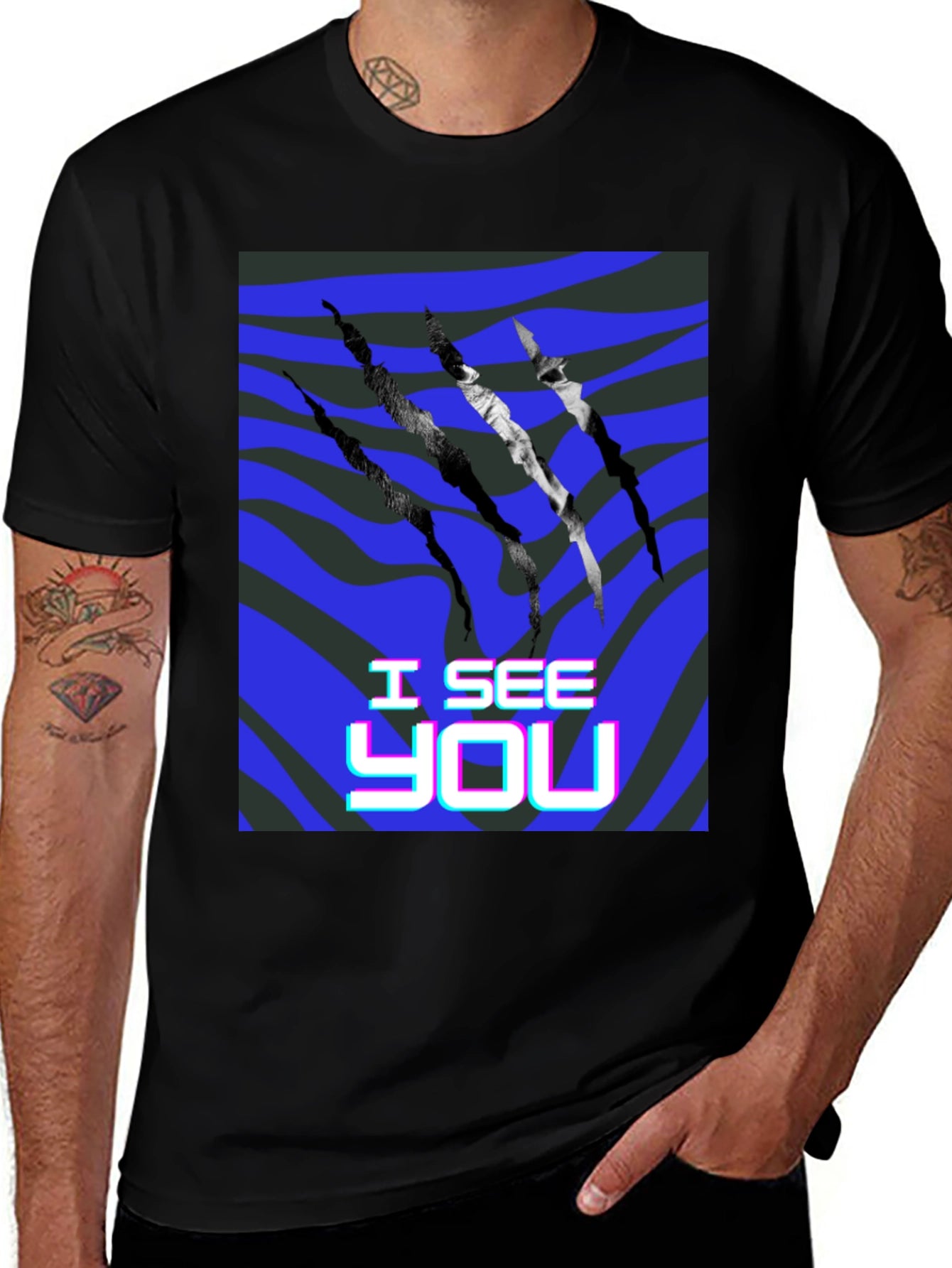 I See You Graphic Print Black T-Shirt