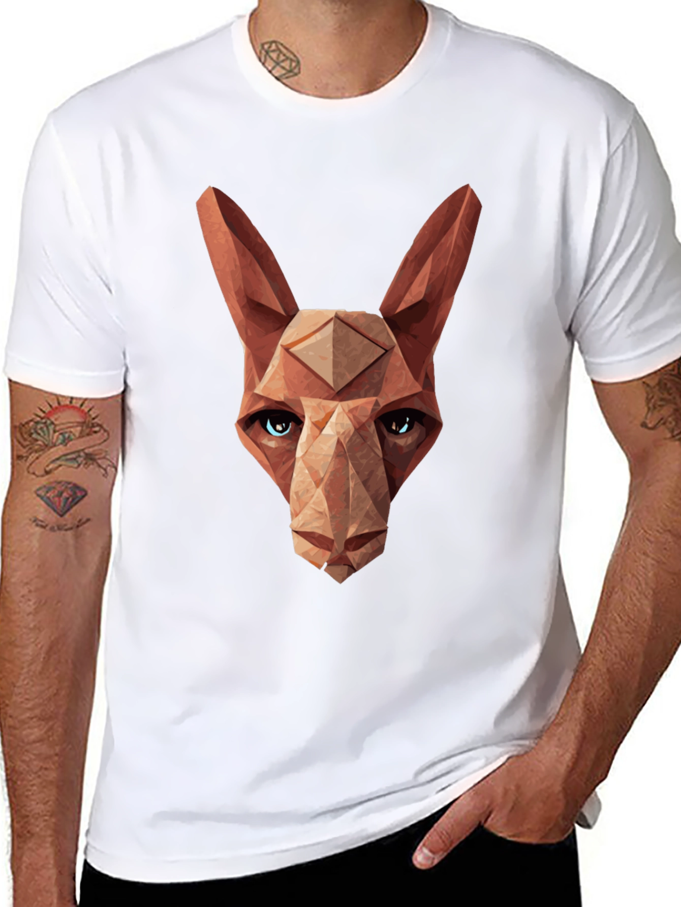Geometric Cat Head Graphic Tee - Modern Style