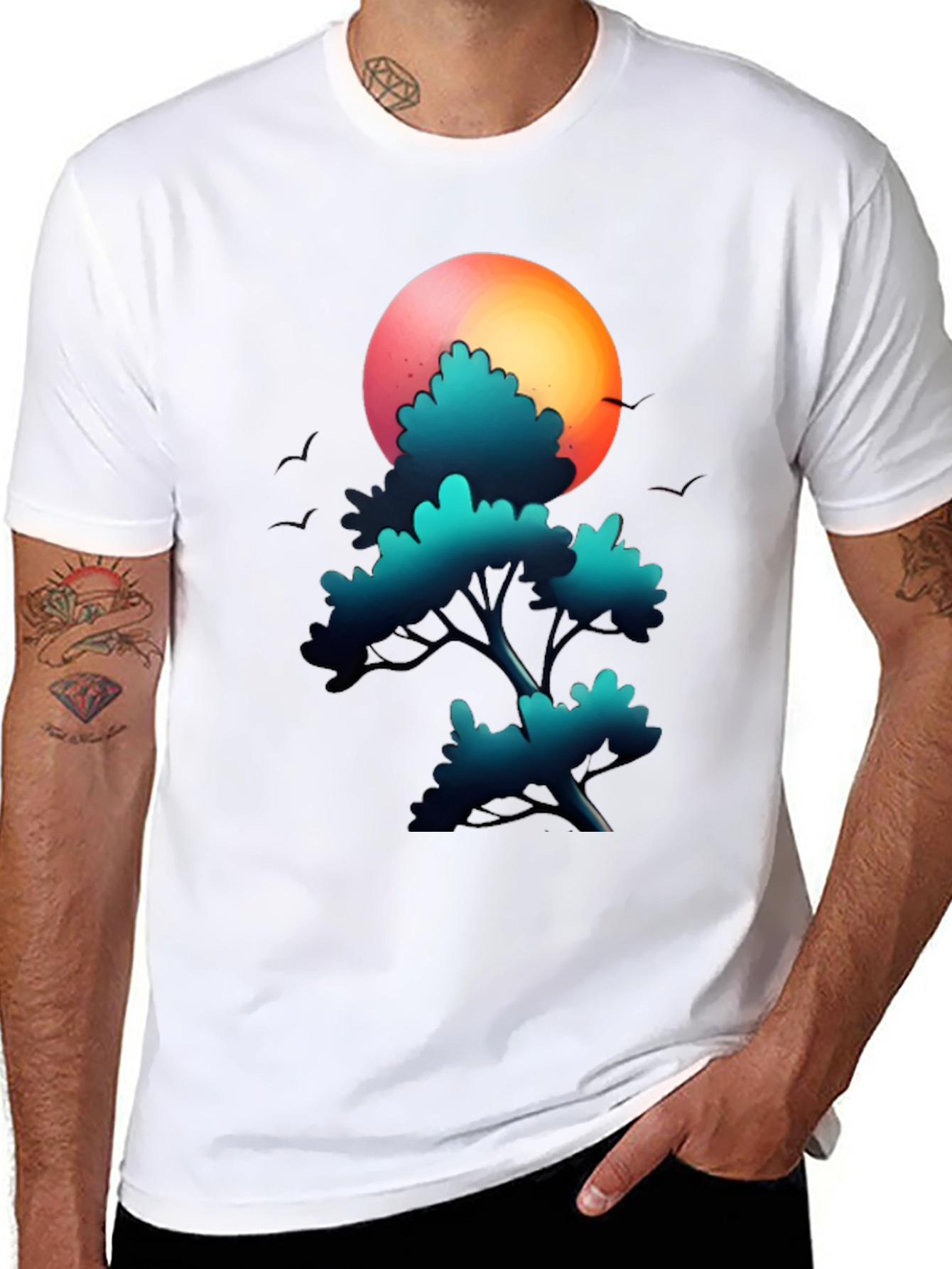 Sunset Tree Graphic Tee - Soft Cotton Blend