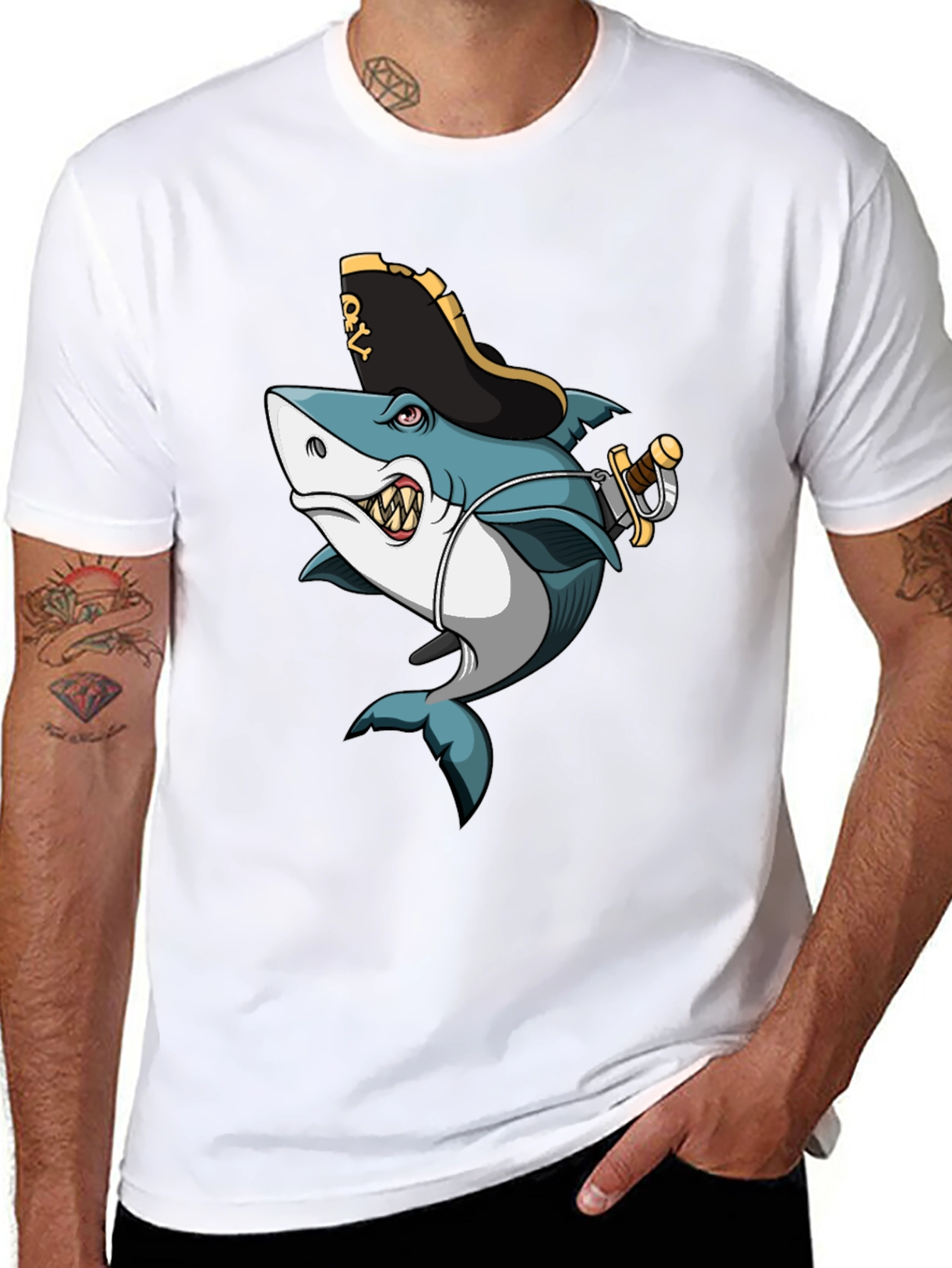 Pirate Shark Graphic Tee - Mens Black T-Shirt