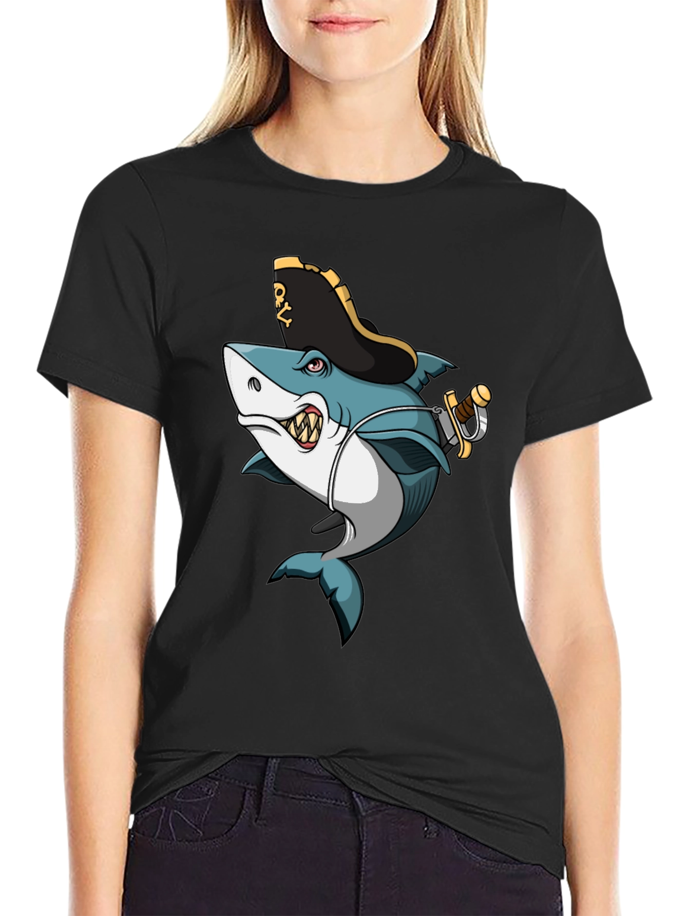 Pirate Shark Graphic Tee - Mens Black T-Shirt